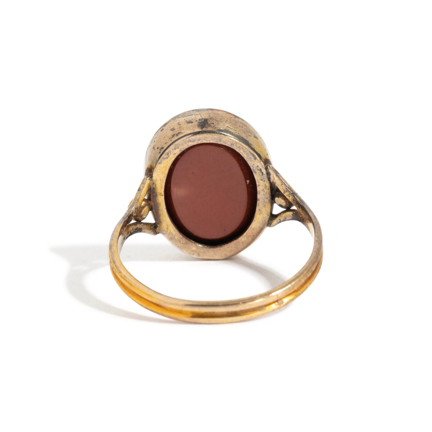 A Roman Red Jasper Ring Stone with the God Zeus Ammon — Set in a brass ring