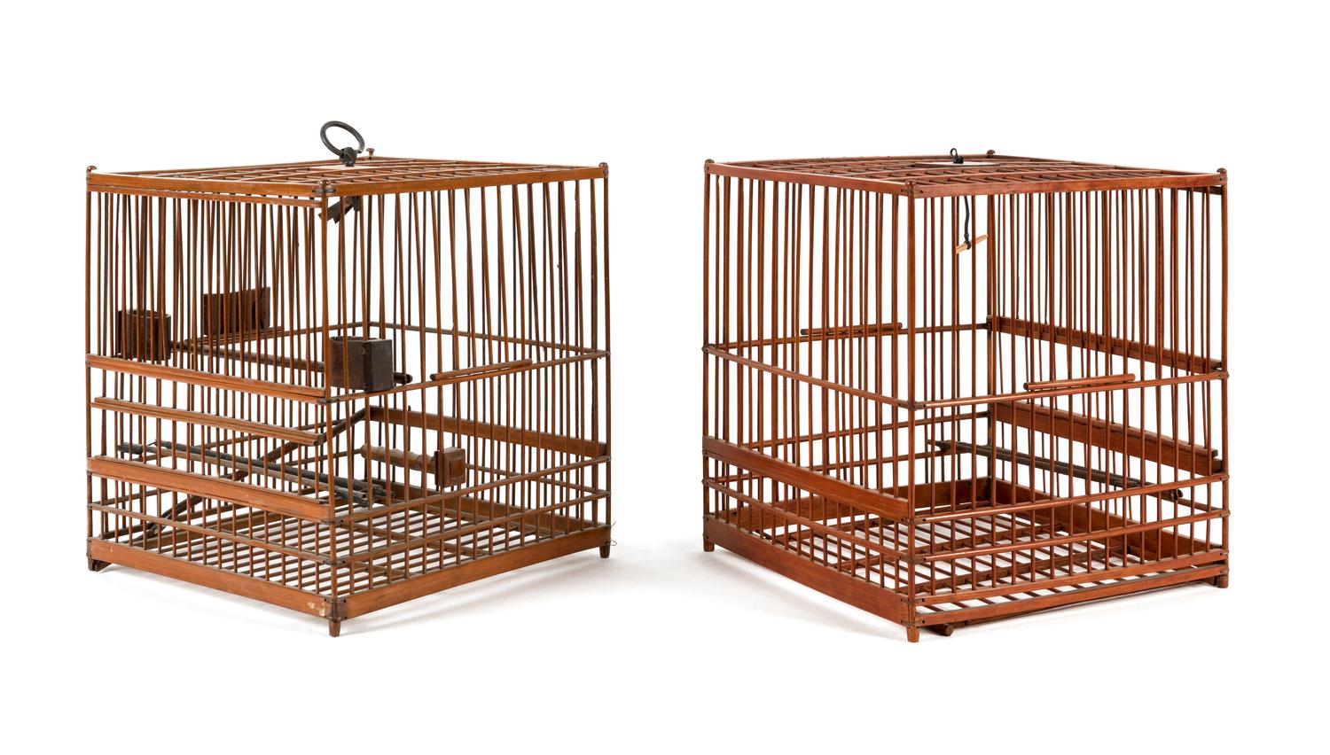 Two Chinese Bamboo Birdcages Height of larger 9 3/4 inches. — QING DYNASTY (1644-1911)