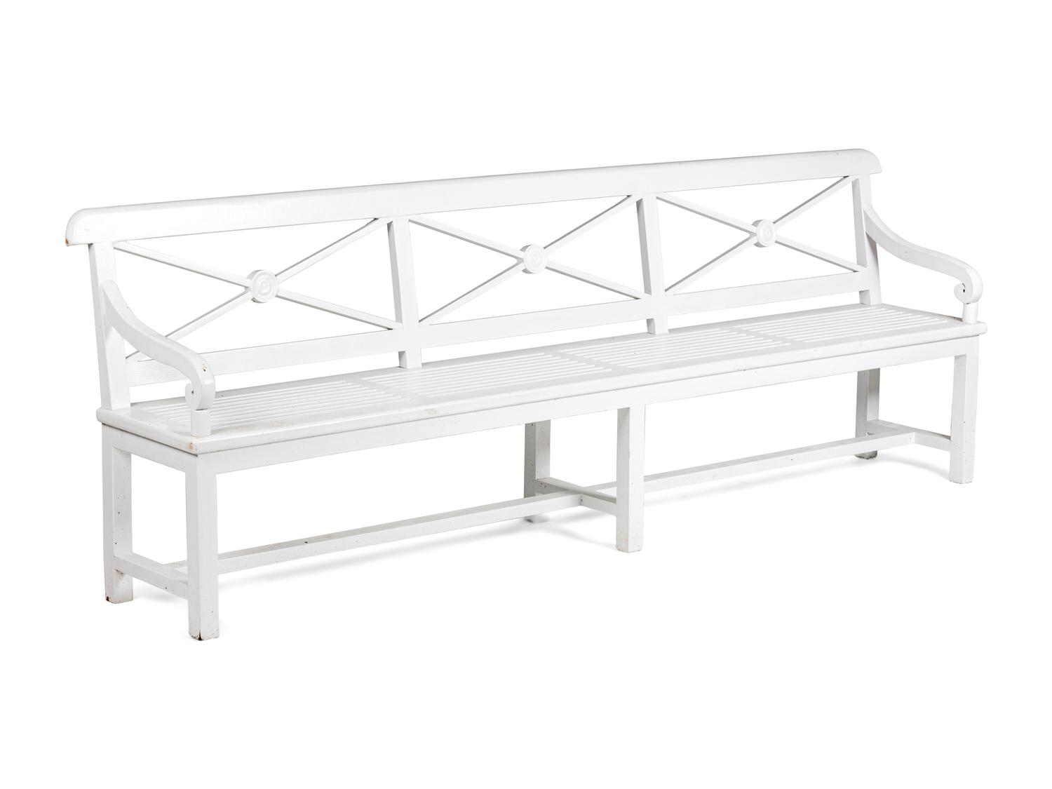 A White-Painted Wood Garden Bench