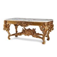 A Large Louis XV Style Giltwood and Marble-Top Salon Table