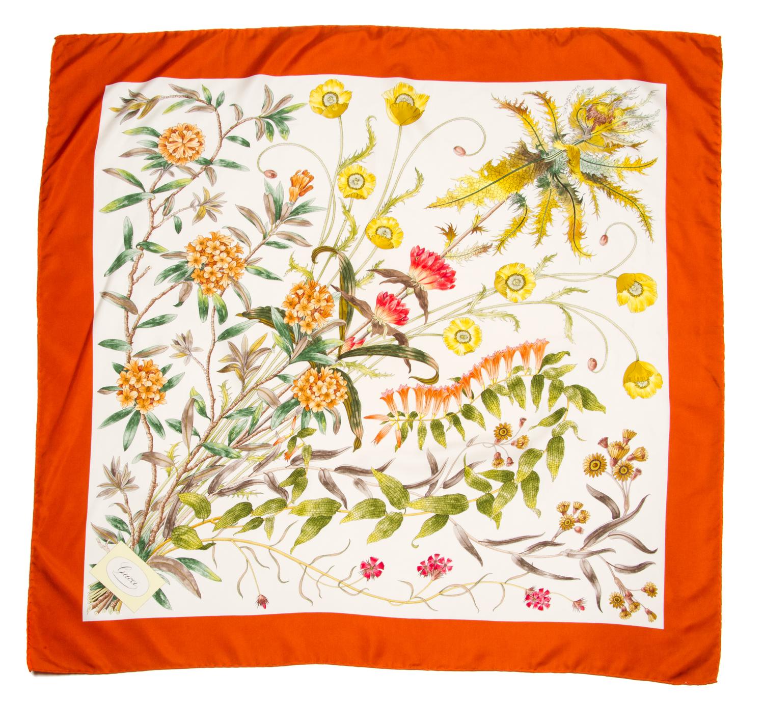 A Gucci Botanical Silk Scarf, 34" x 34".