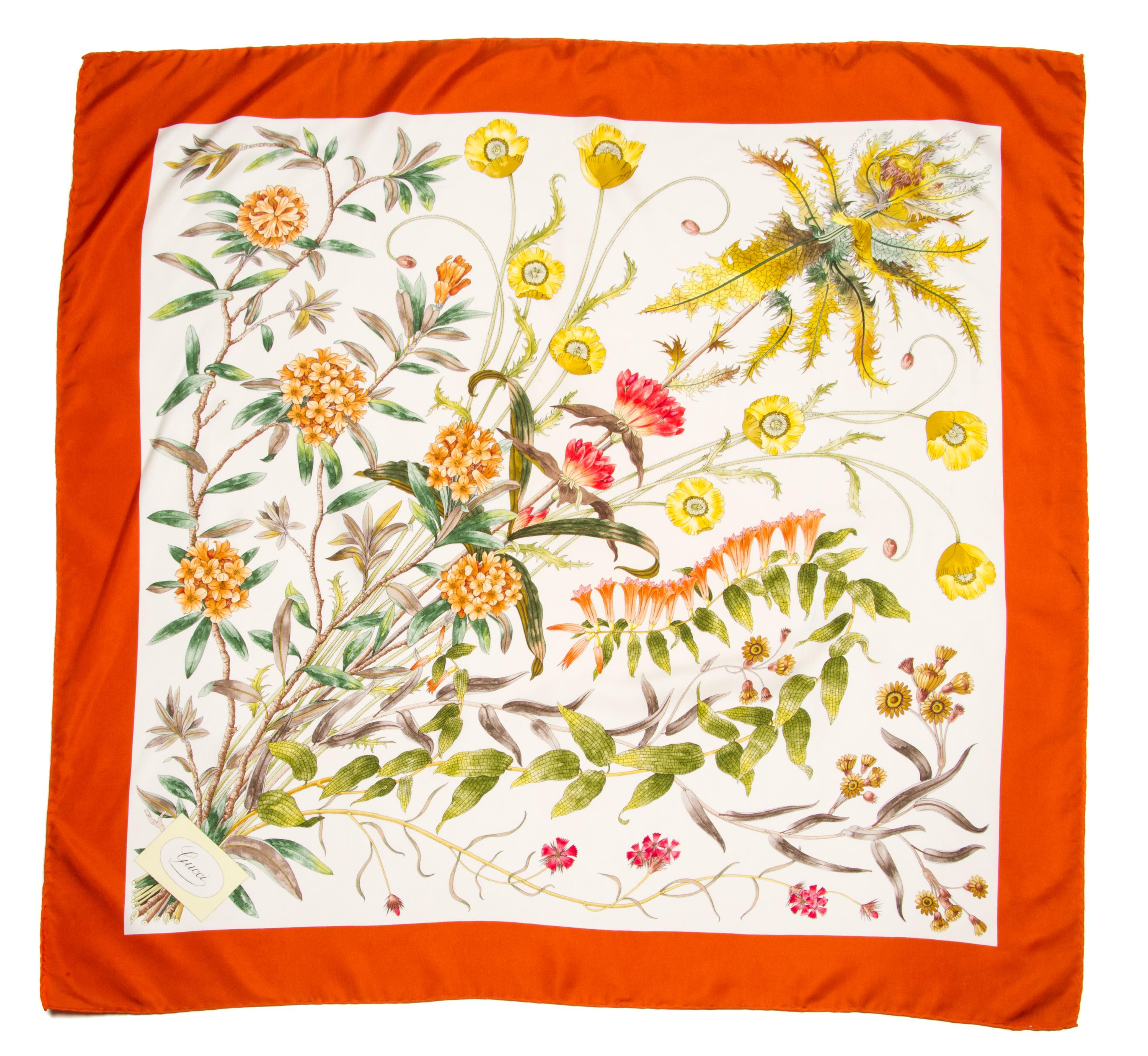A Gucci Botanical Silk Scarf, 34" x 34".