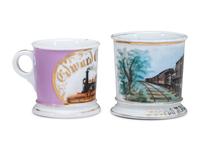 Two Railroad Worker's Porcelain Occupational Shaving Mugs