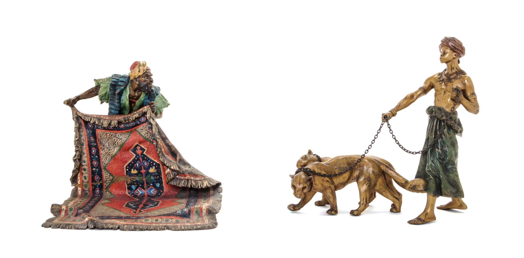 Two Austrian Cold Painted Bronze Figural Groups Height of first 8 inches. — FRANZ BERGMAN (1861-1936), LATE 19TH/EARLY 20TH CENTURY
