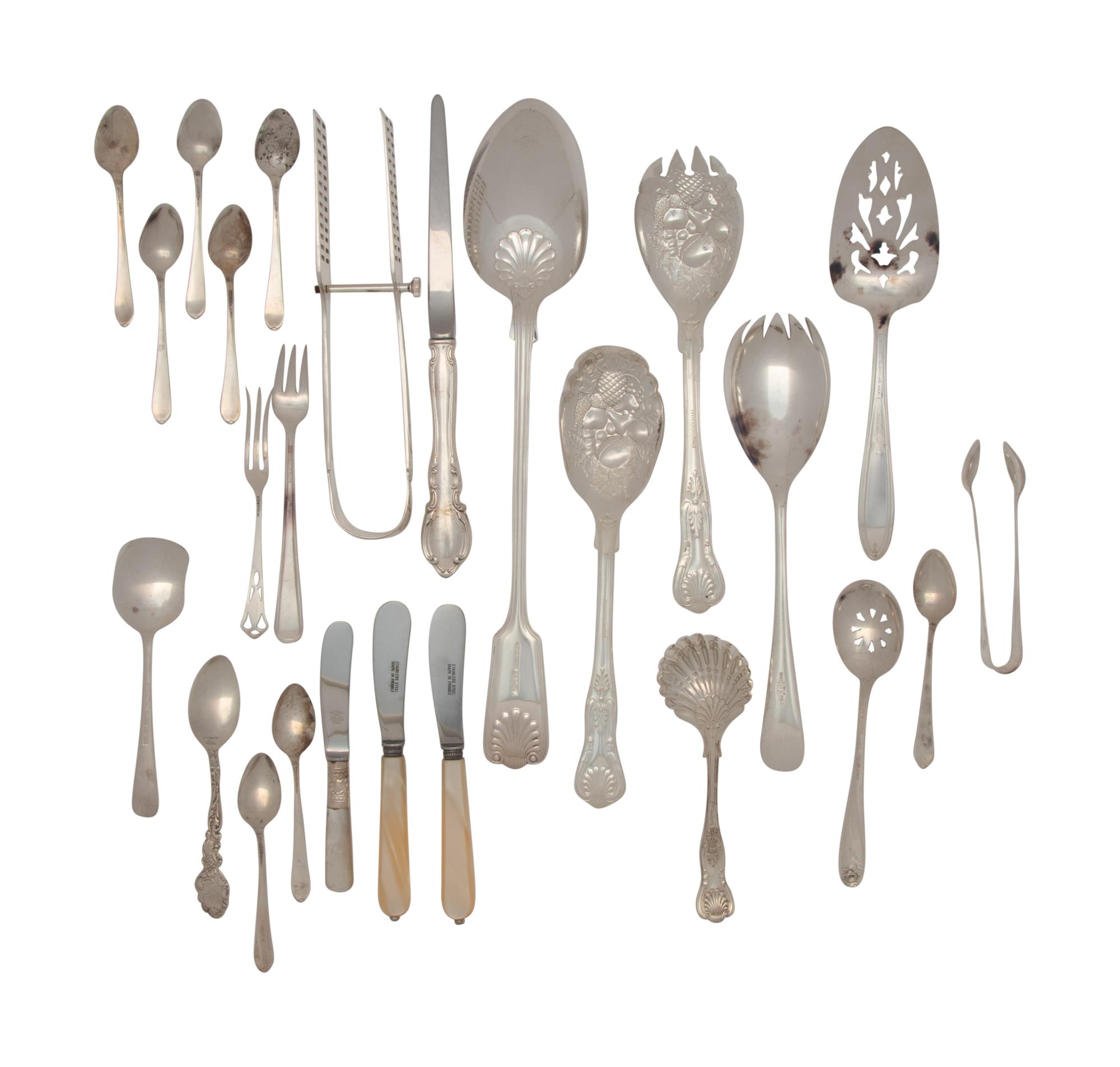 A Collection of Silver and Silver-Plate Flatware Articles