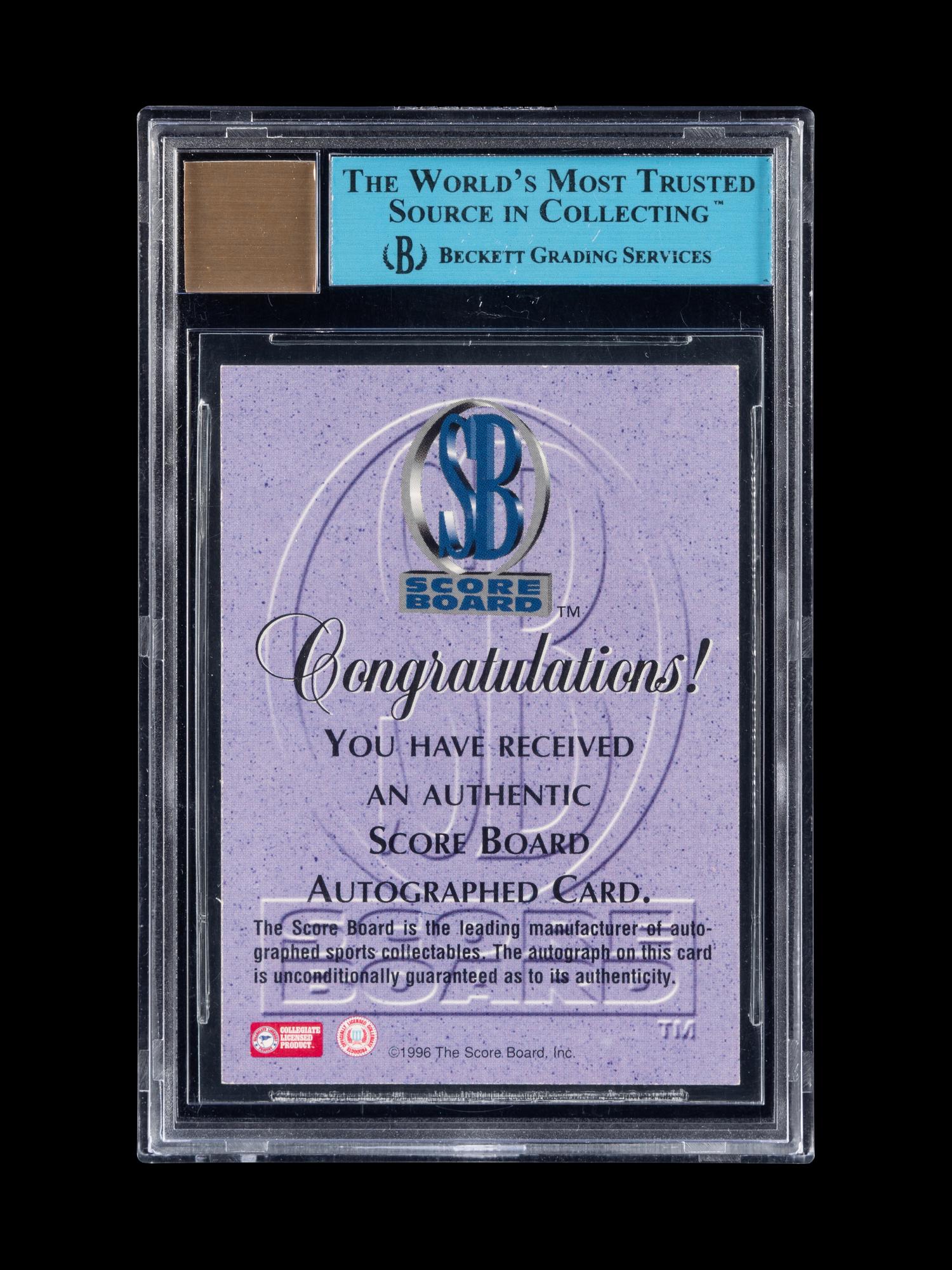 A 1996-97 Score Board Autographed Collection Autographs Gold Kobe Bryant Signed Rookie Basketball Card No. 6 (BGS Authentic, 9 Auto Grade),