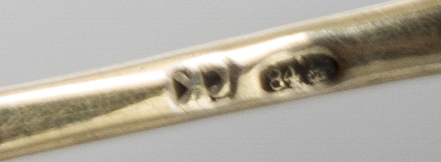 A Set of Six Russian Silver and Enamel Demitasse Spoons, Maker's mark Cyrillic SK, Moscow, late 19th century, having a light blue ename