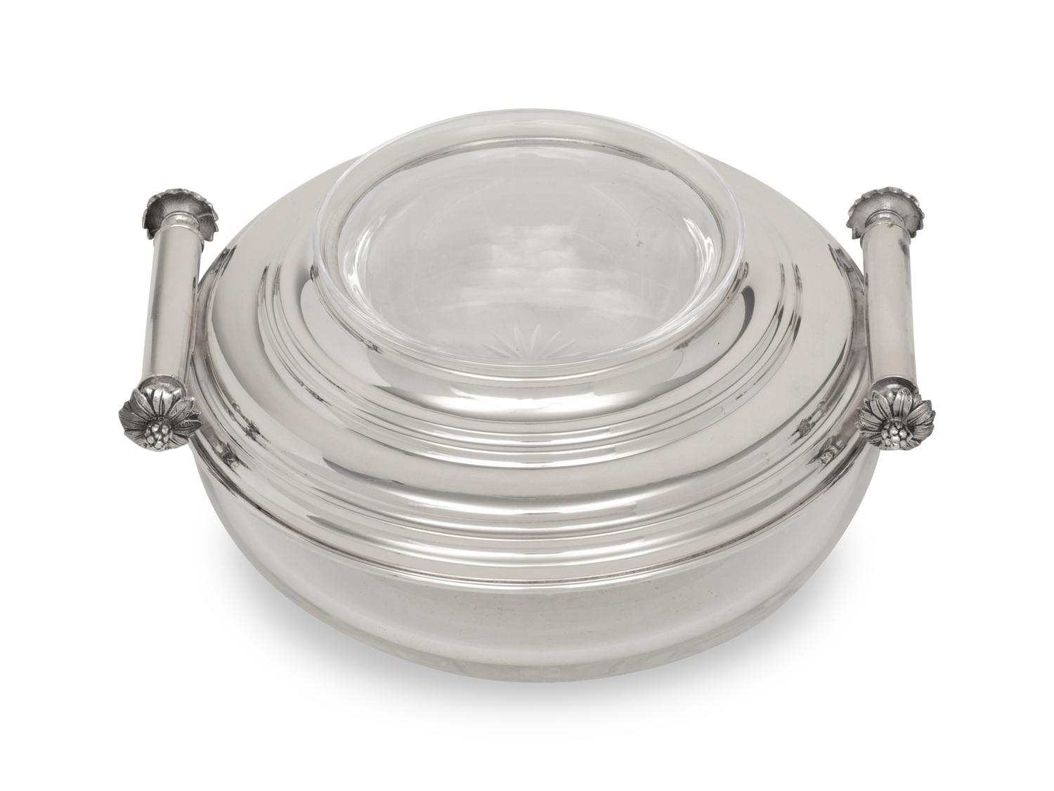 An Italian Silver and Cut Glass Caviar Dish