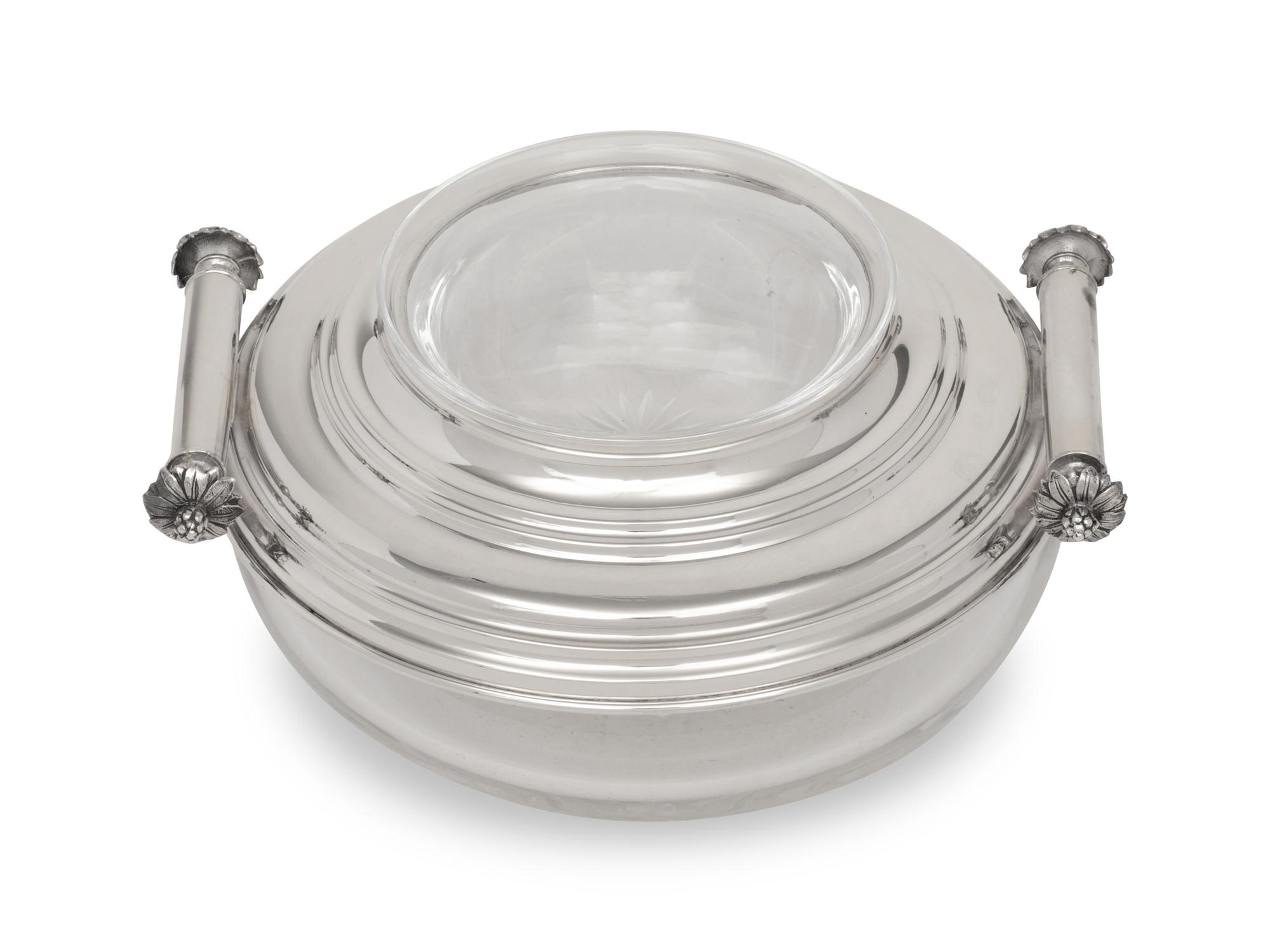 An Italian Silver and Cut Glass Caviar Dish