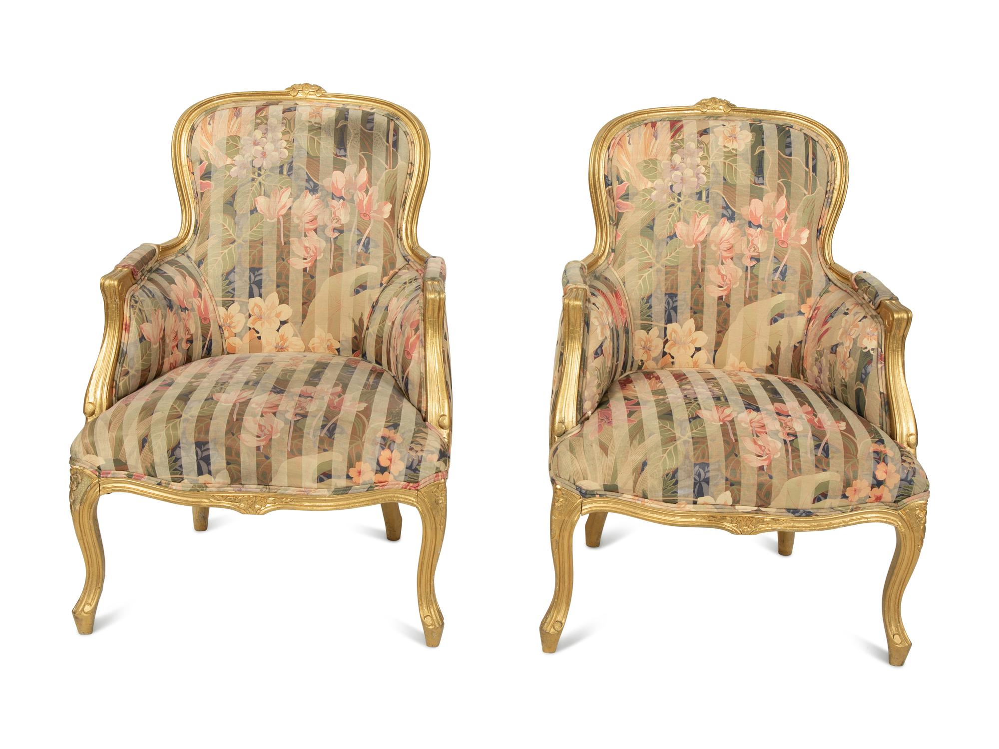 A Pair of Louis XV Style Giltwood Bergeres — 20TH CENTURY
