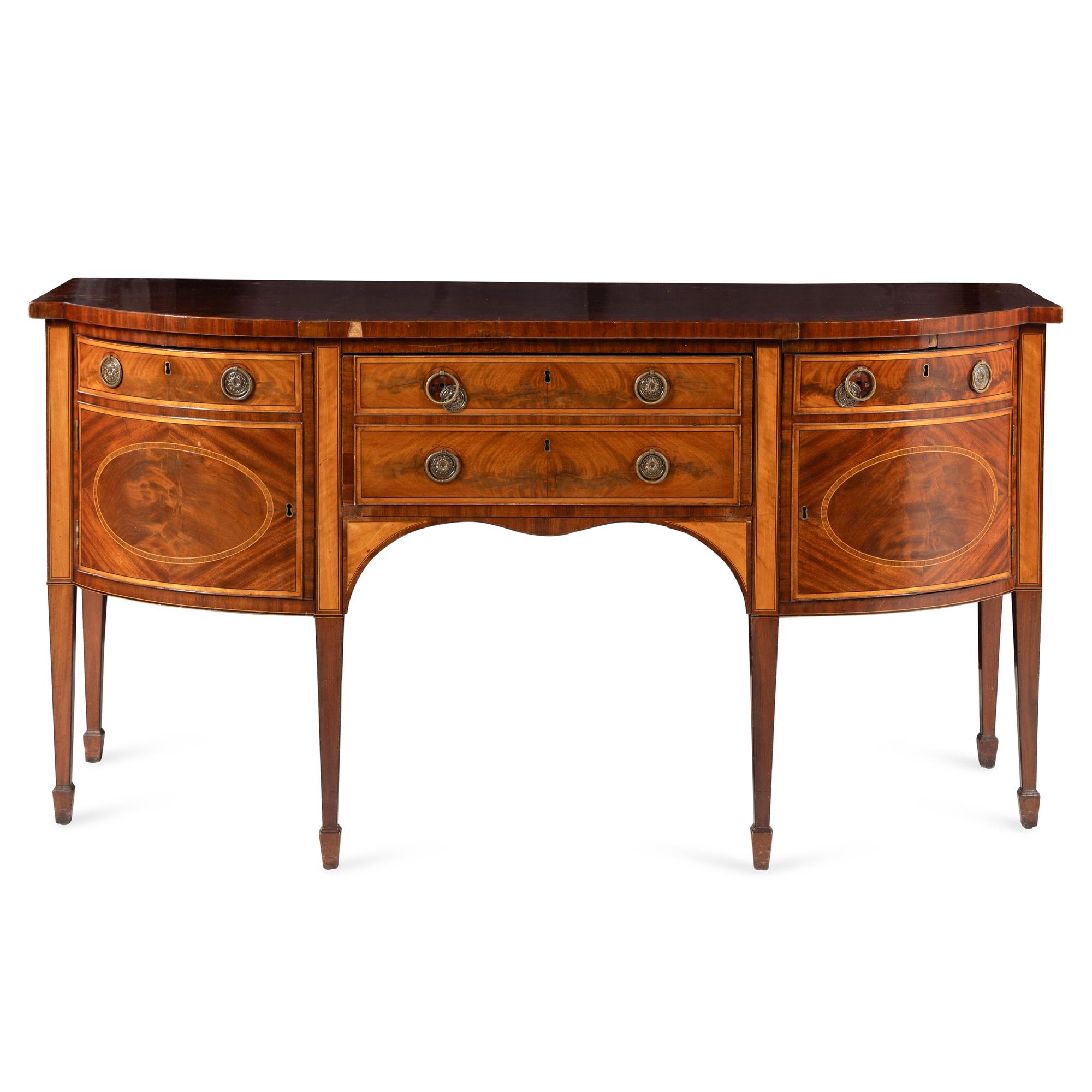 A Late George III Mahogany and Satinwood Sideboard