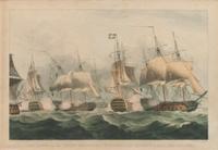 Three Nautical Color Engravings: Lord Howe in the Queen Charlotte, Bombardment of Algiers and Capture & Destruction of Four Spanish Frigates