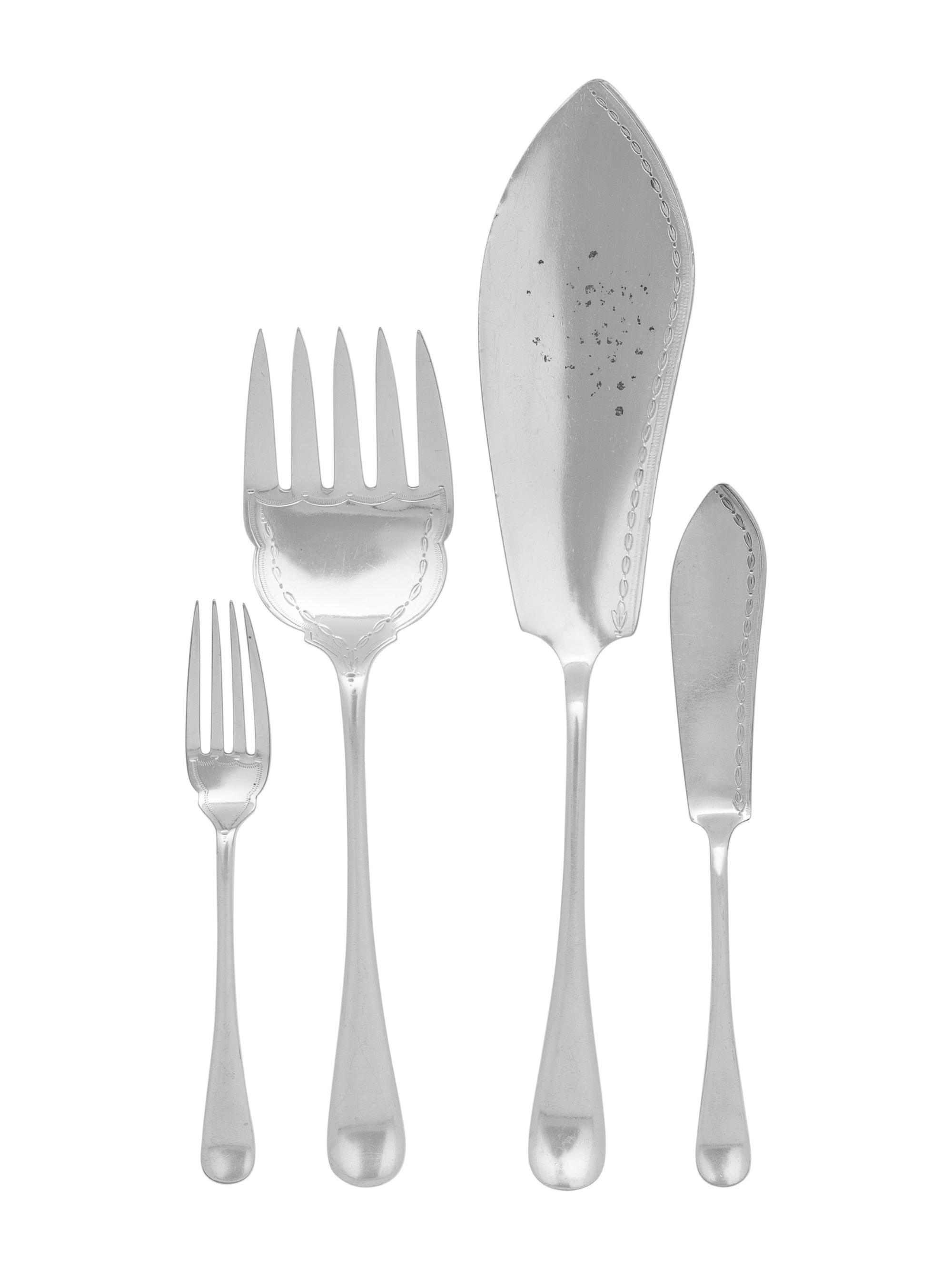 A Cased English Silver-Plate Fish Service