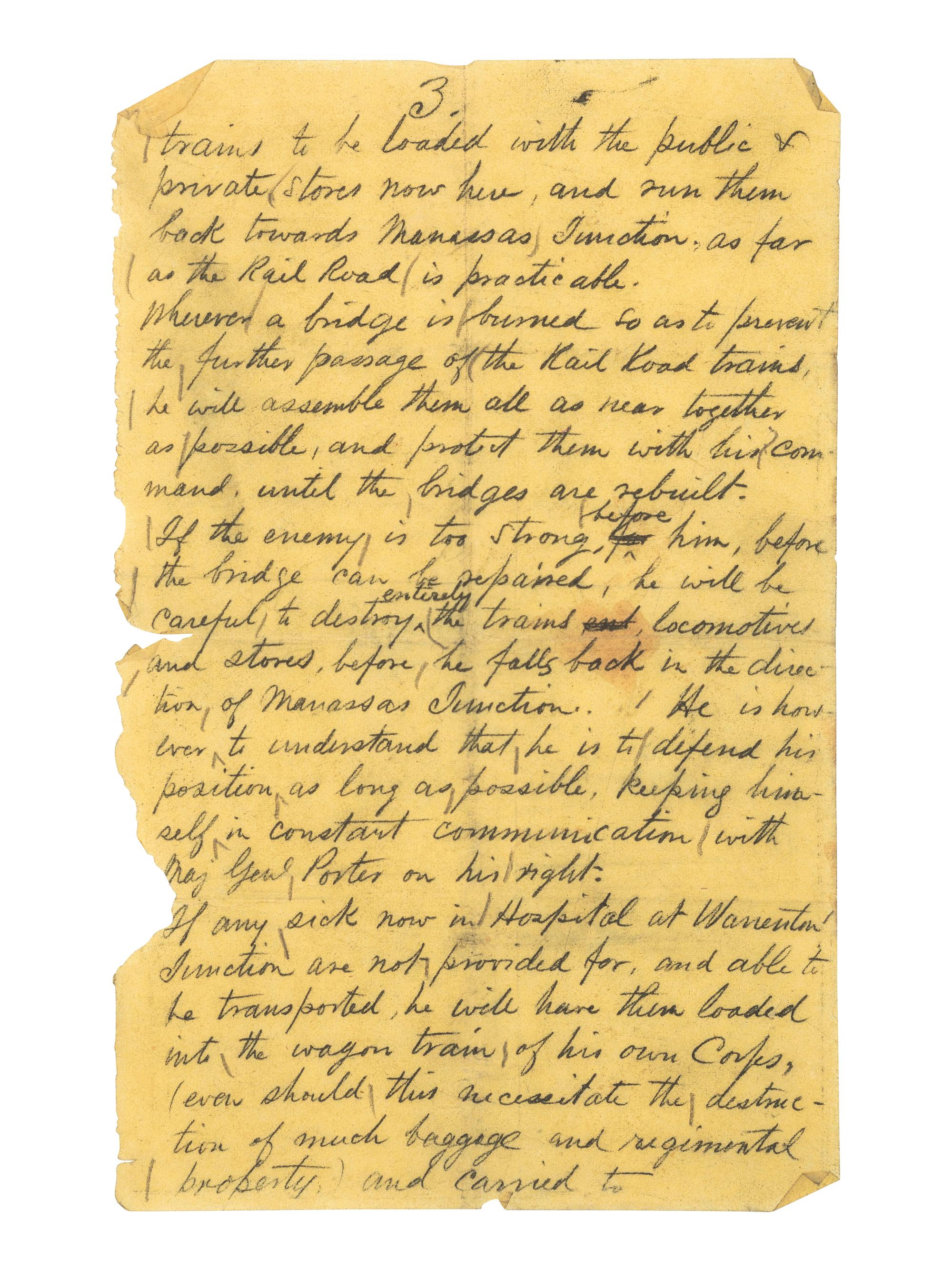 [CIVIL WAR]. Contemporary carbon copy of General Orders issued by Maj. Gen. Pope relating to the Second Battle of Bull Run, signed by George D. Ruggles as Colonel and Chief of Staff. Warrenton Junction [VA], 27 August 1862.