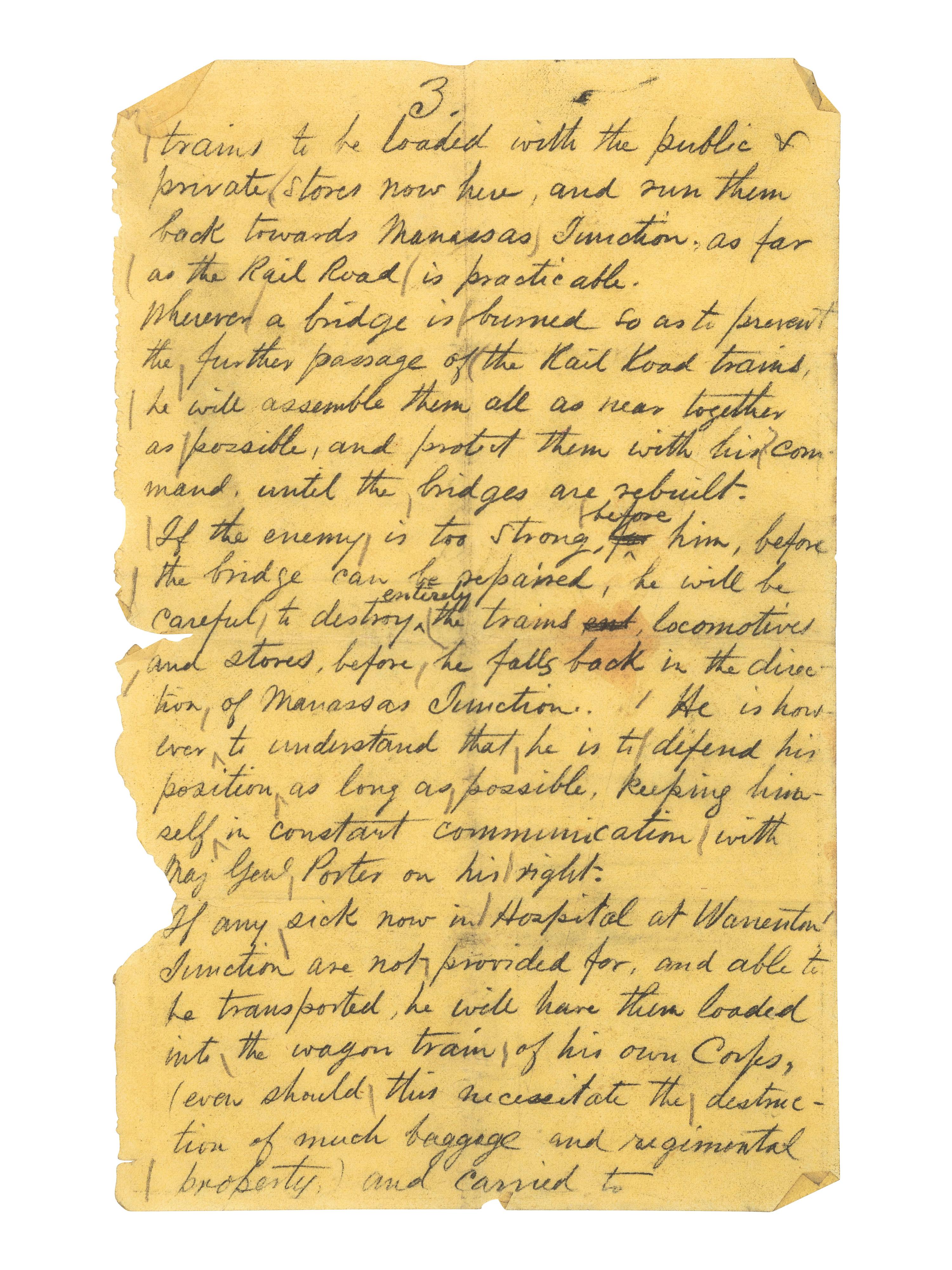 [CIVIL WAR]. Contemporary carbon copy of General Orders issued by Maj. Gen. Pope relating to the Second Battle of Bull Run, signed by George D. Ruggles as Colonel and Chief of Staff. Warrenton Junction [VA], 27 August 1862.