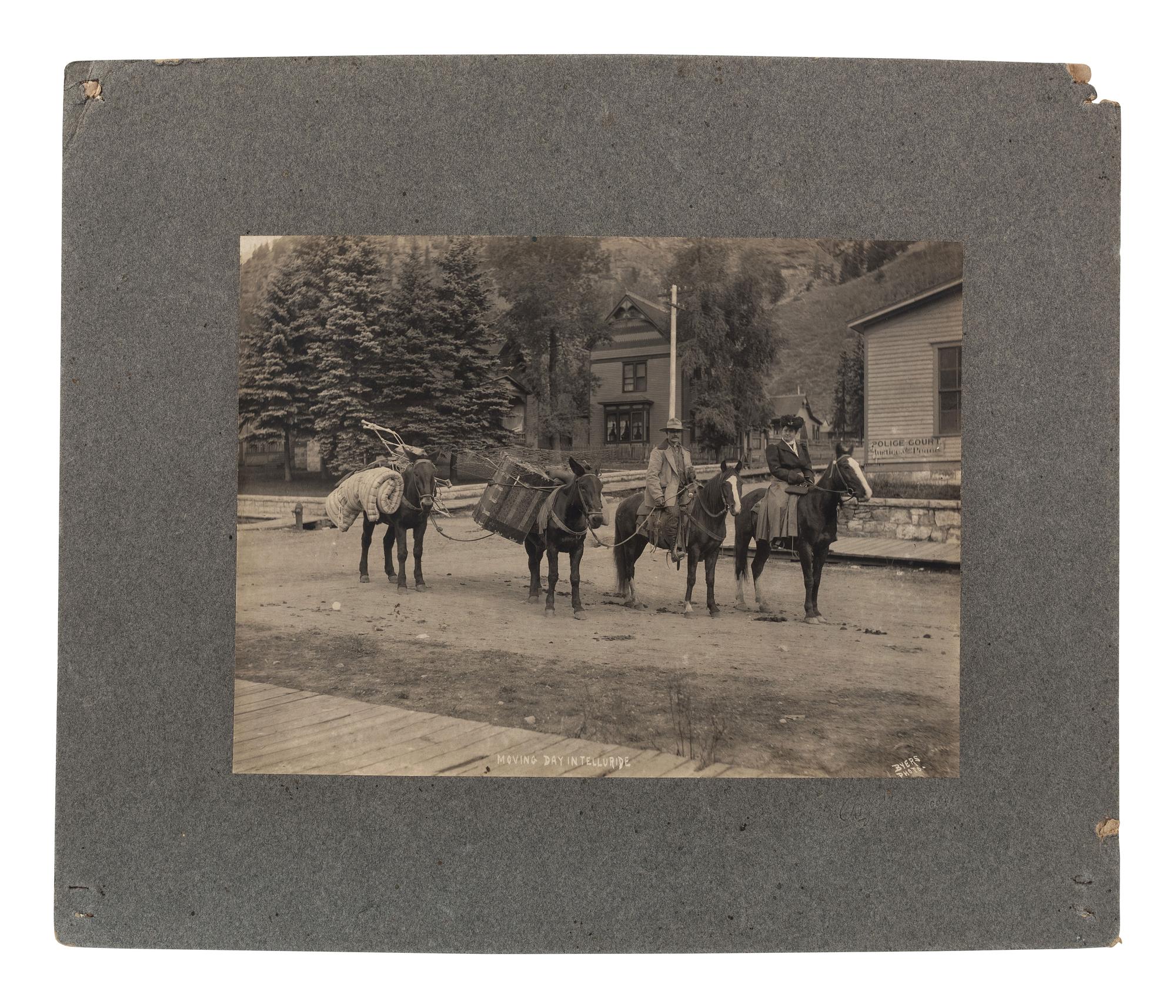[COLORADO]. A group of 2 large format photographs of Colorado scenes, incl. view of Ouray and movers with pack horses in Tulluride. Ca 1880s.