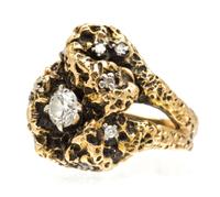 A 14 Yellow Gold and Diamond Nugget Motif Ring, 13.10 dwts.