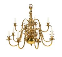 A Dutch Baroque Style Brass Twelve-Light Chandelier