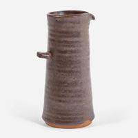 Bernard Leach (British, 1887-1979) St. Ives Carved Celadon Urn and Brown Glaze Creamer, UK, circa second quarter 20th century