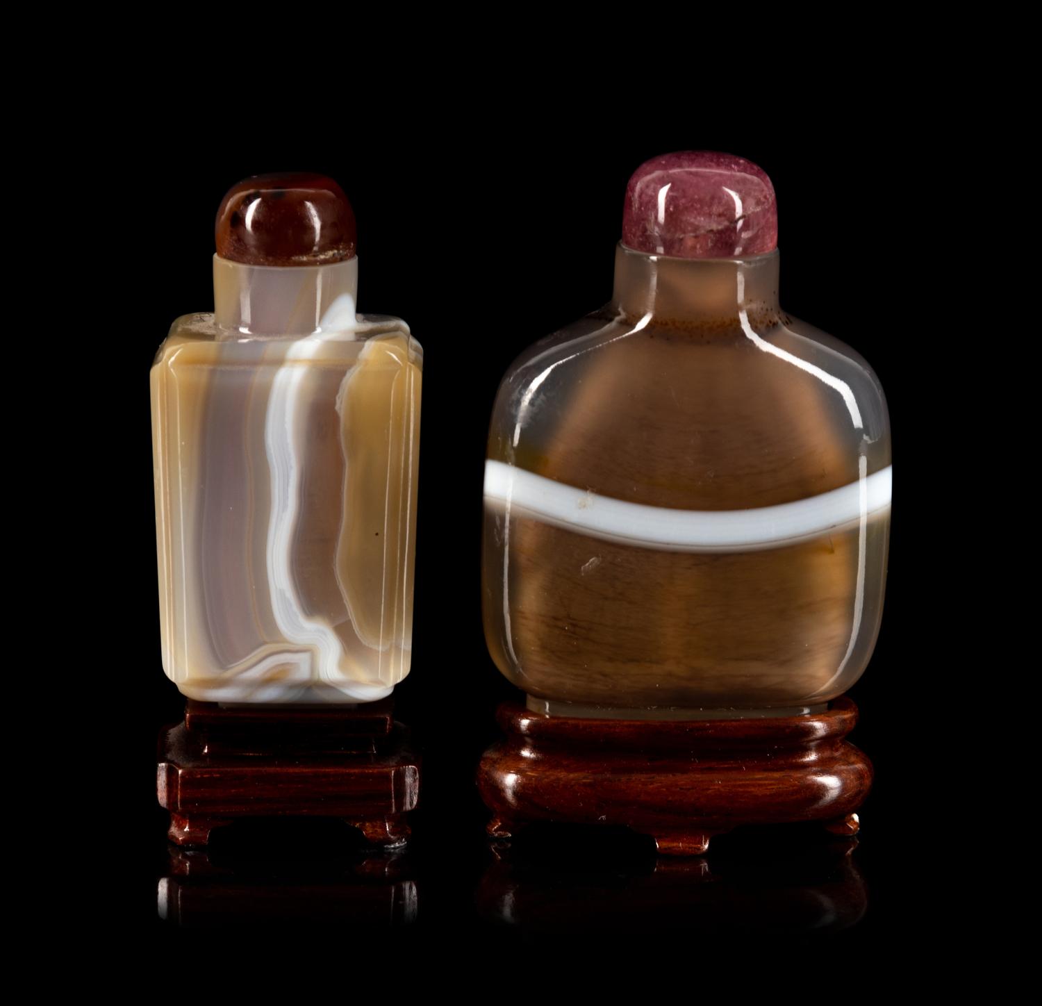 Two Chinese Banded Agate Snuff Bottles