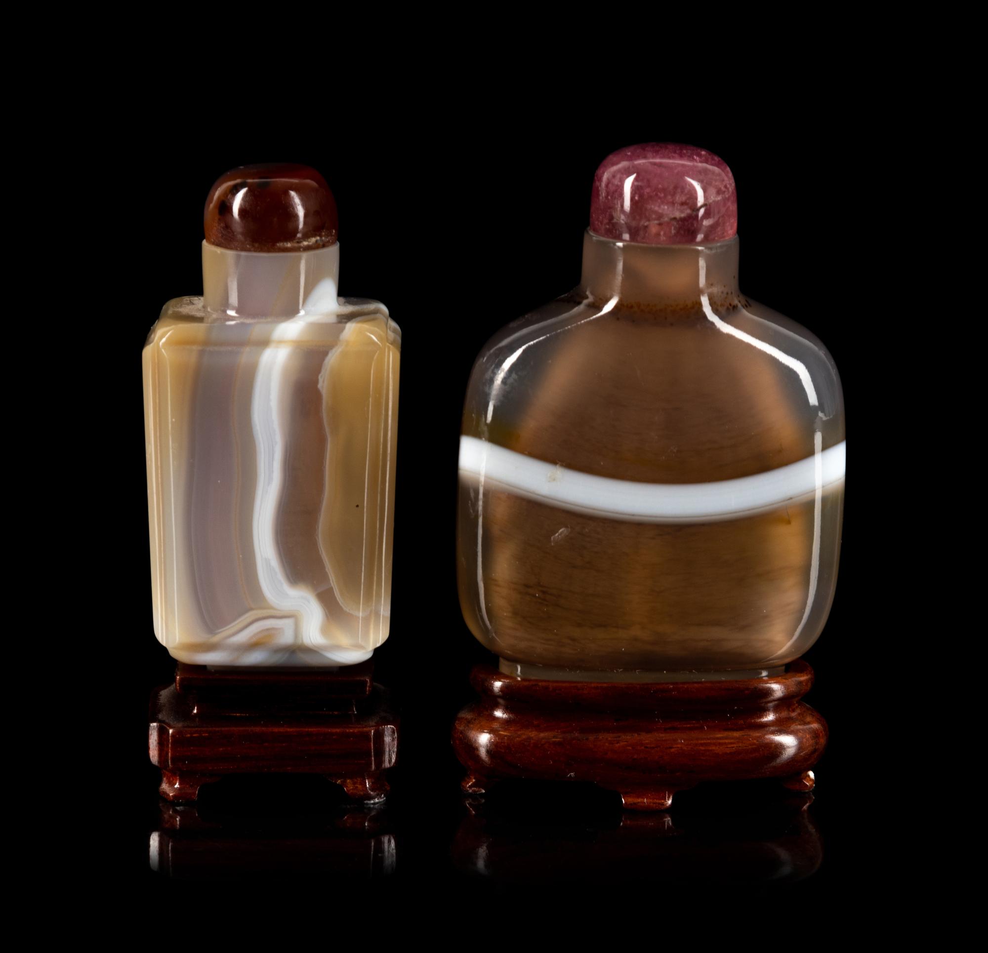 Two Chinese Banded Agate Snuff Bottles