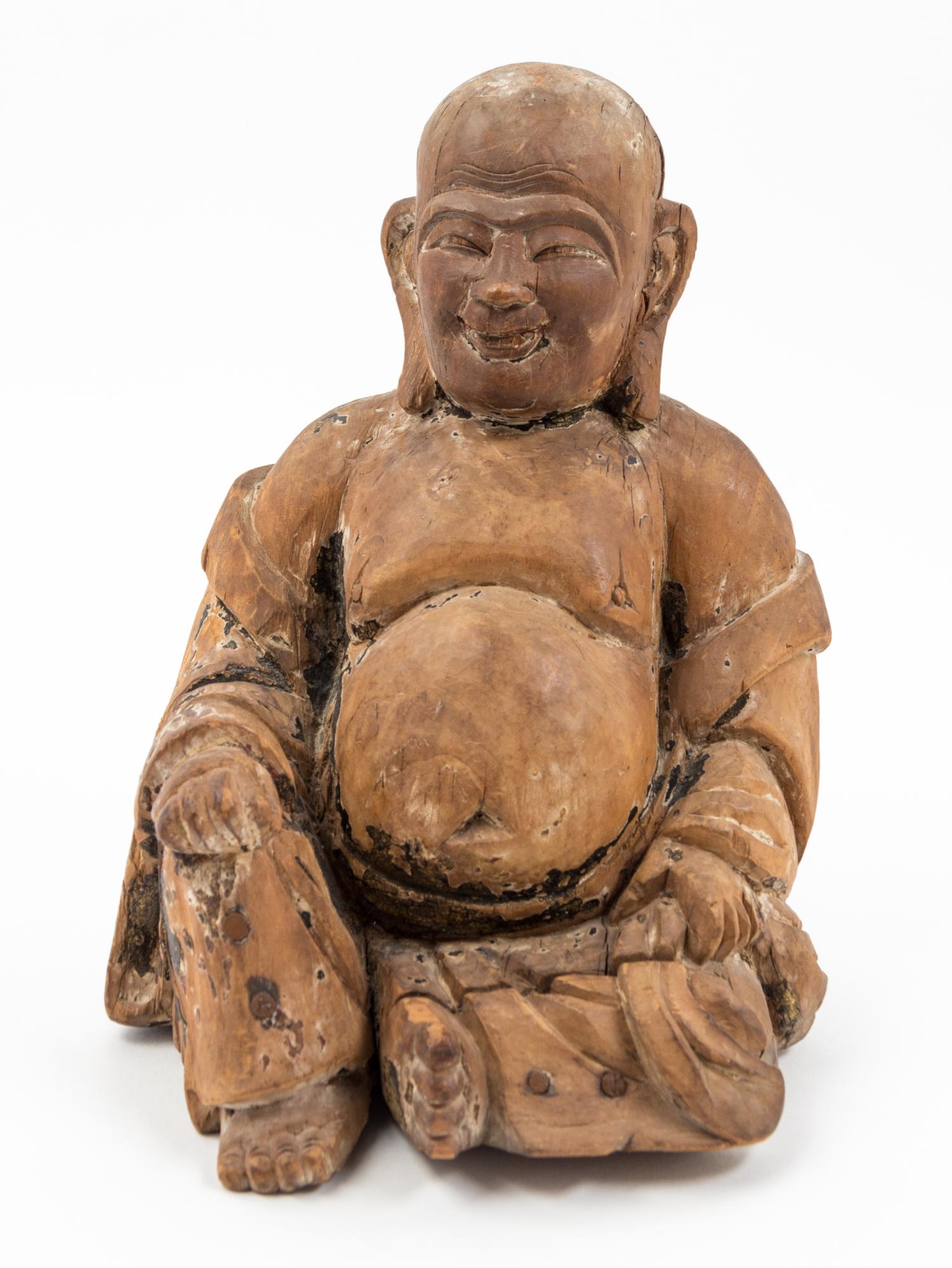 A Chinese Carved Wood Figure of Mile Buddha Height 10 inches.