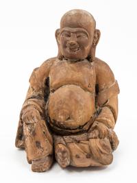 A Chinese Carved Wood Figure of Mile Buddha Height 10 inches.