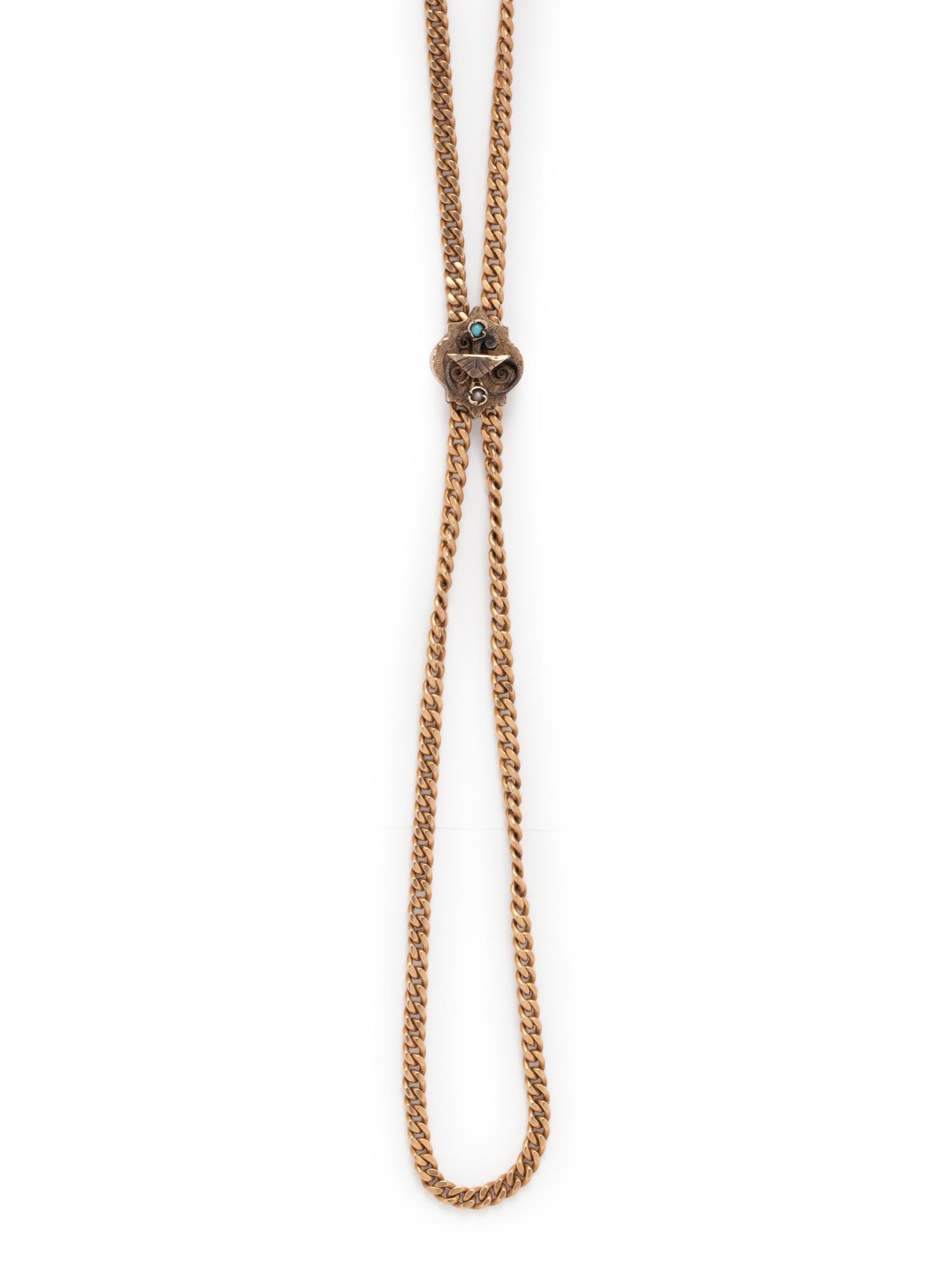 ANTIQUE, YELLOW GOLD LONGCHAIN SLIDE NECKLACE