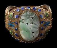 Three Chinese Jadeite Inset Gilt Metal Jewelry