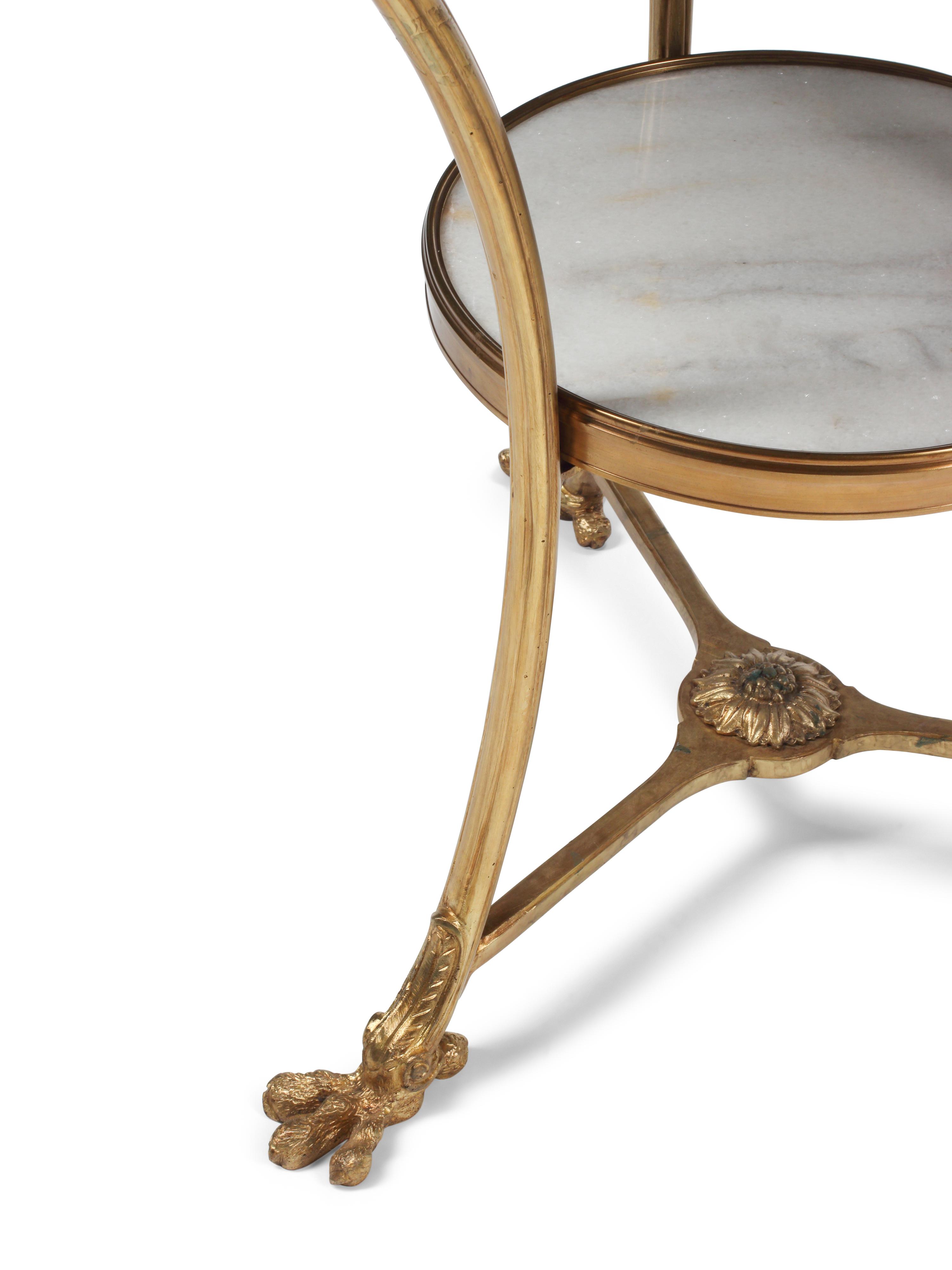 A Pair of French Neoclassical Style Gilt Bronze and Marble Guéridons