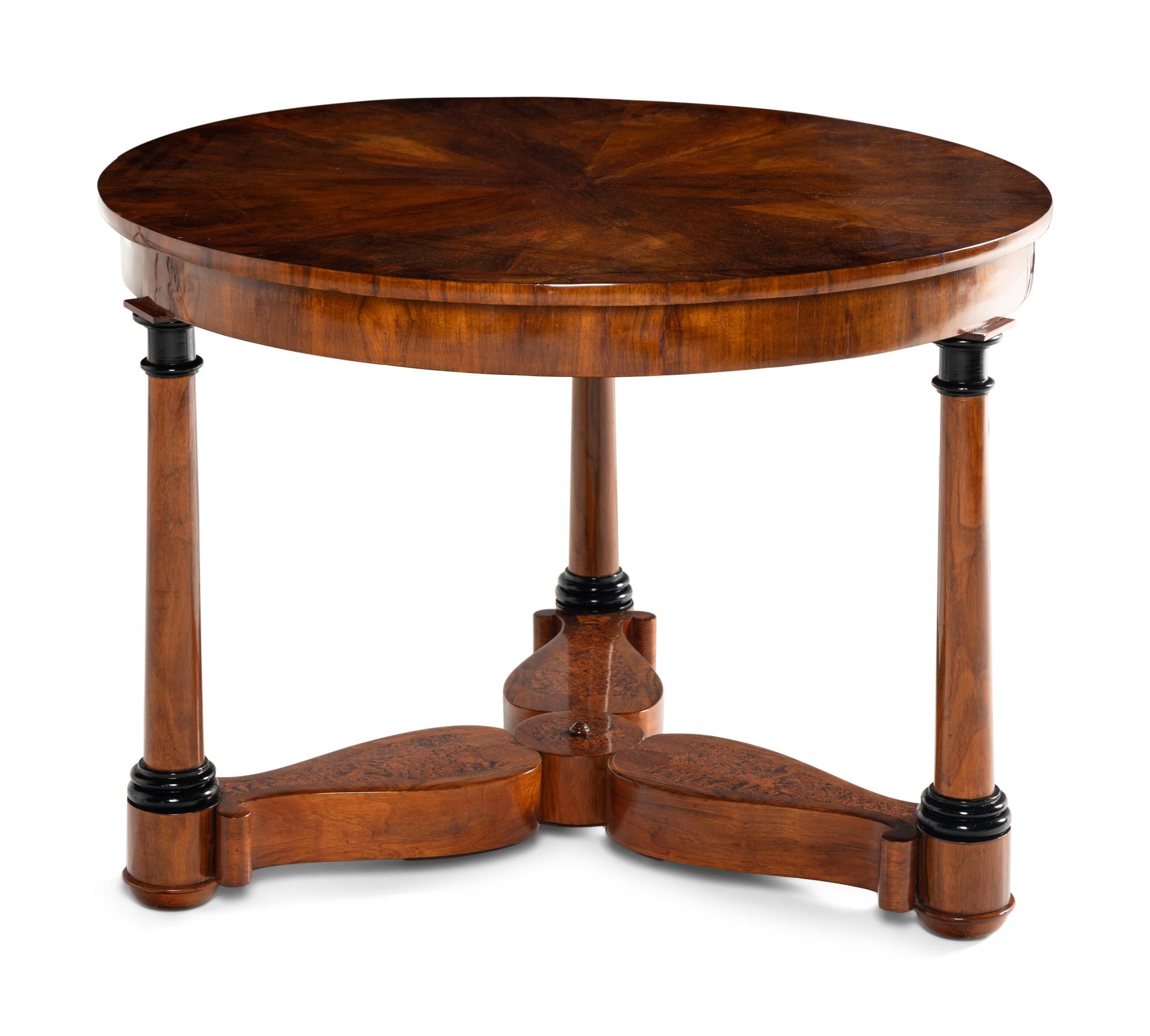 A German Part-Ebonized Walnut and Burl Maple Center Table
