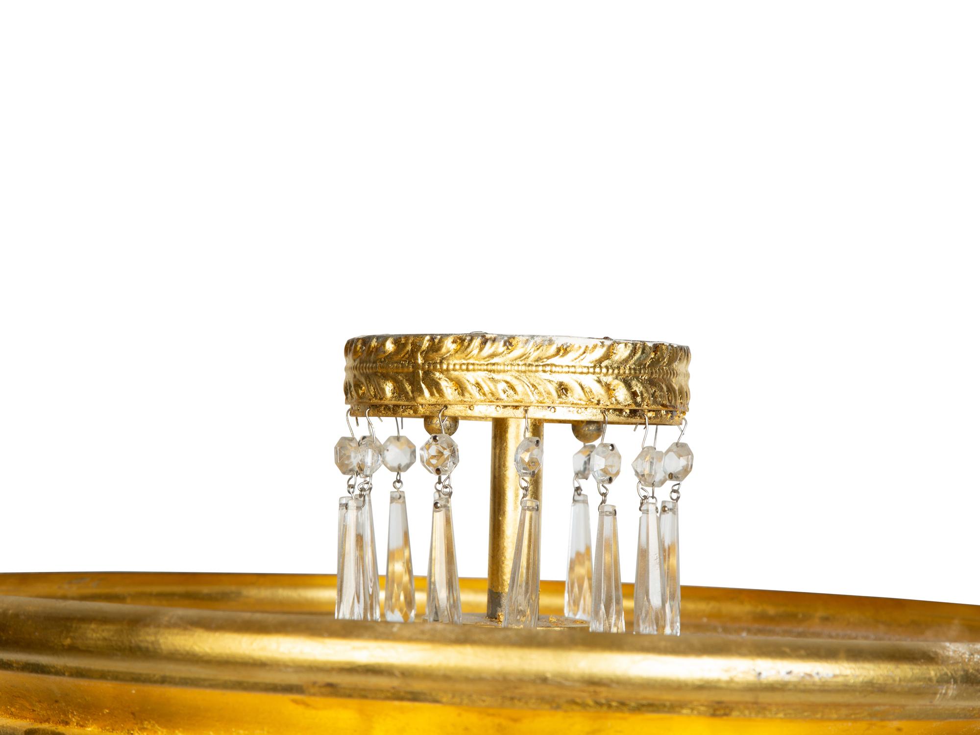 A Pair of Gilt Metal and Cut Glass Ceiling Fixtures — 20th Century