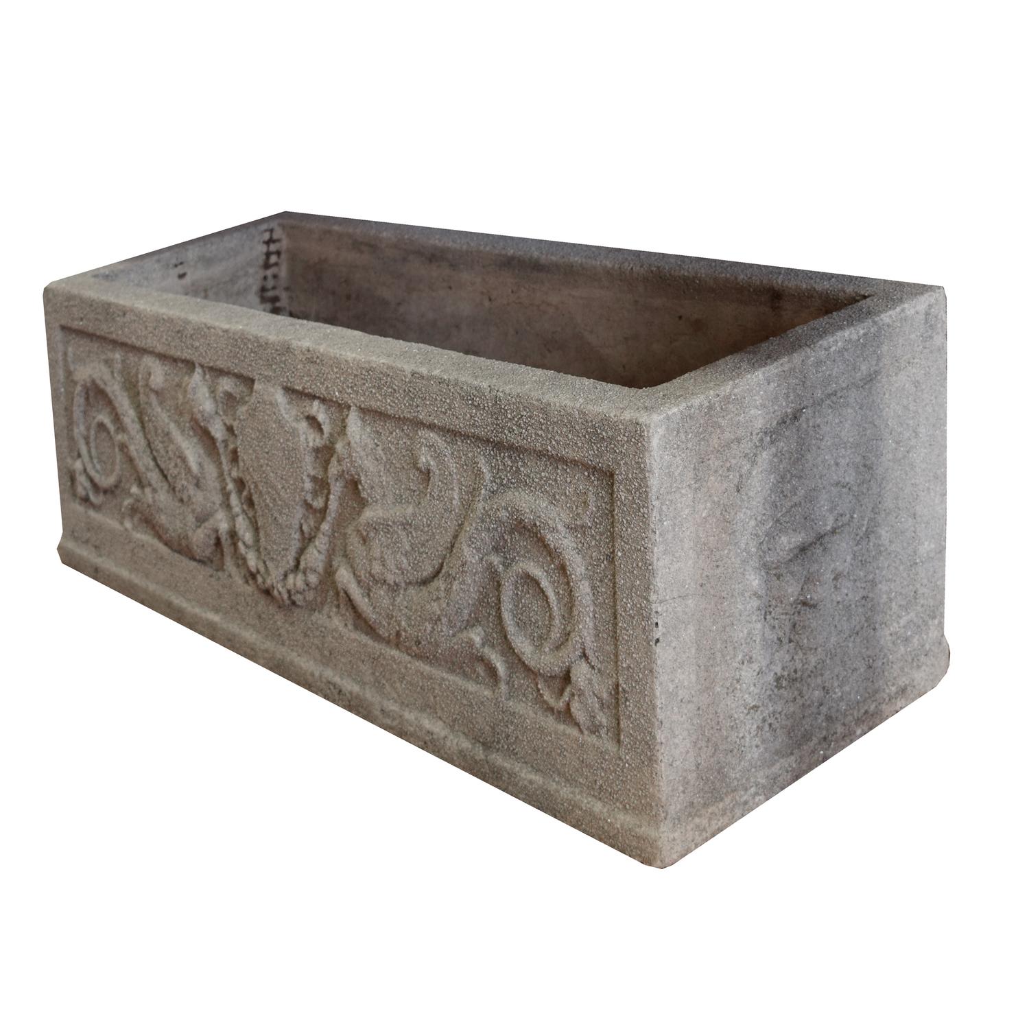 A Cast Stone Planter with Vine Decoration 36" W x 11.5" D x 11" H — United States, Early 20th Century