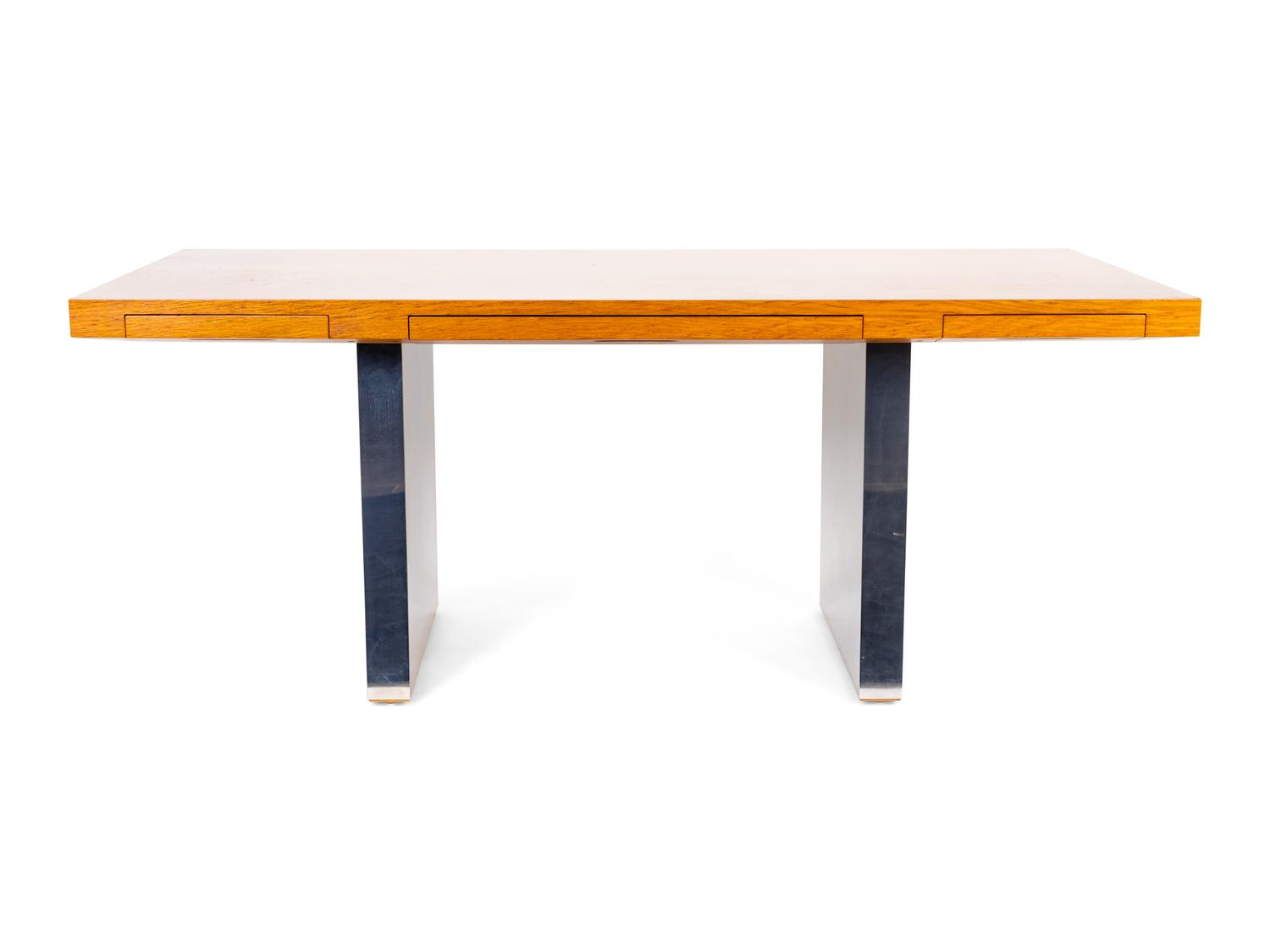A Milo Baughman for Thayer Coggin Oak and Steel Desk — 20TH CENTURY