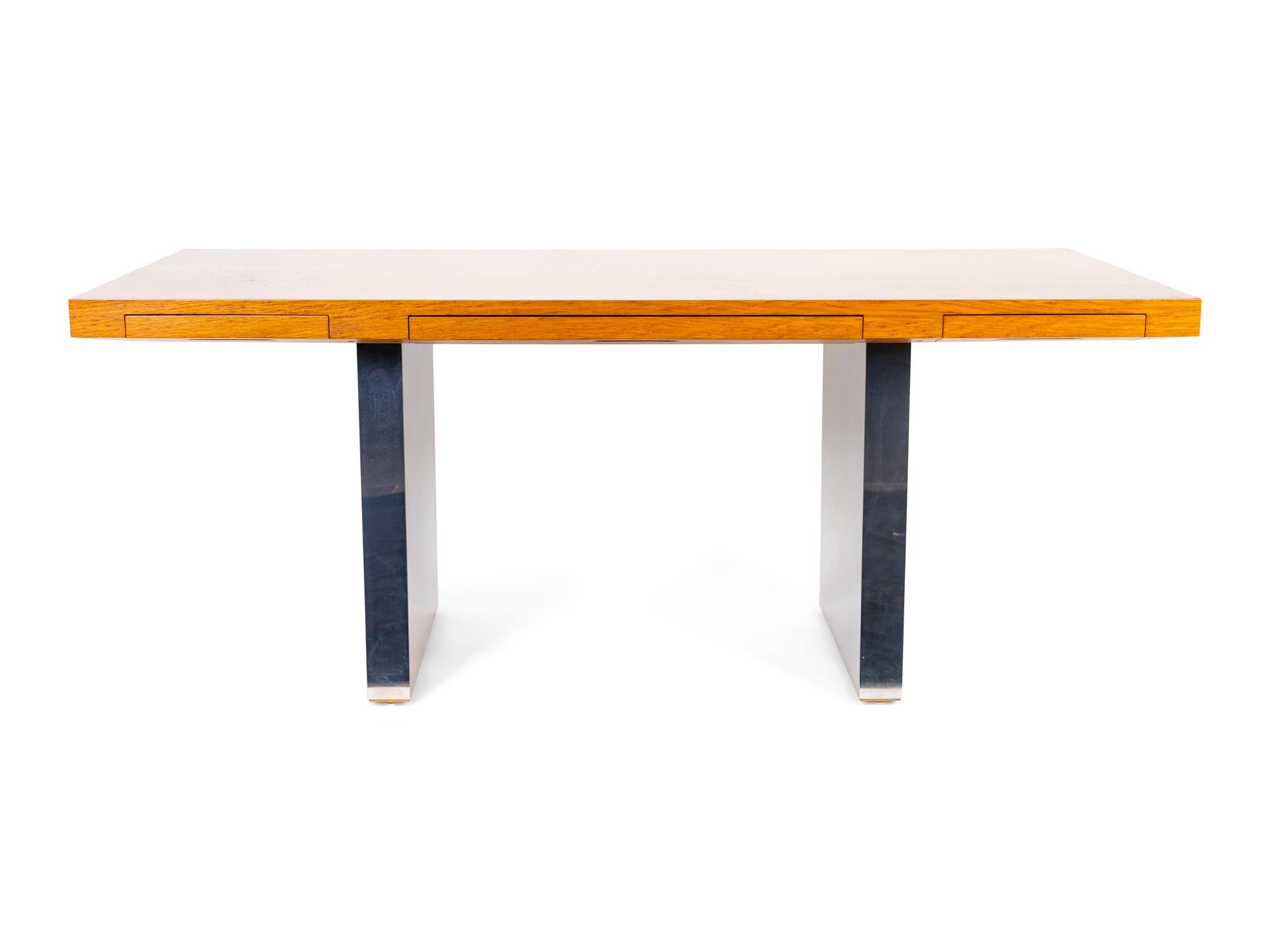 A Milo Baughman for Thayer Coggin Oak and Steel Desk — 20TH CENTURY