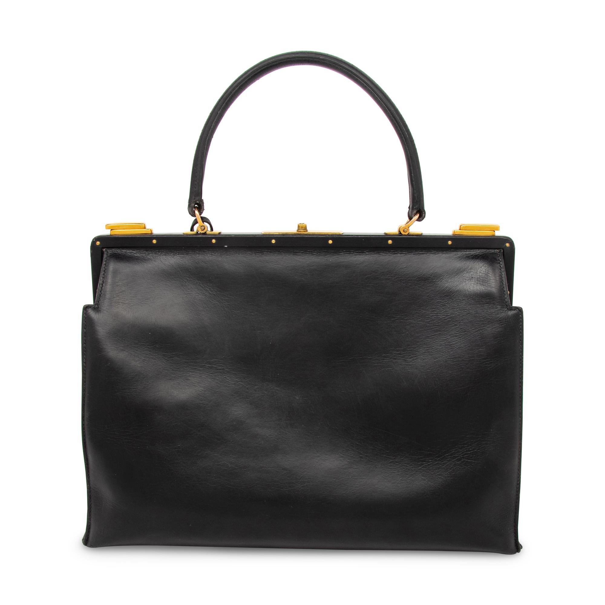 HERMÈS, SAC 404 HANDBAG IN NOIR BOX LEATHER