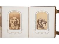 [EARLY PHOTO] CDV album incl. image of Lincoln's elk-horn chair, with photo of Buffalo Bill's boots