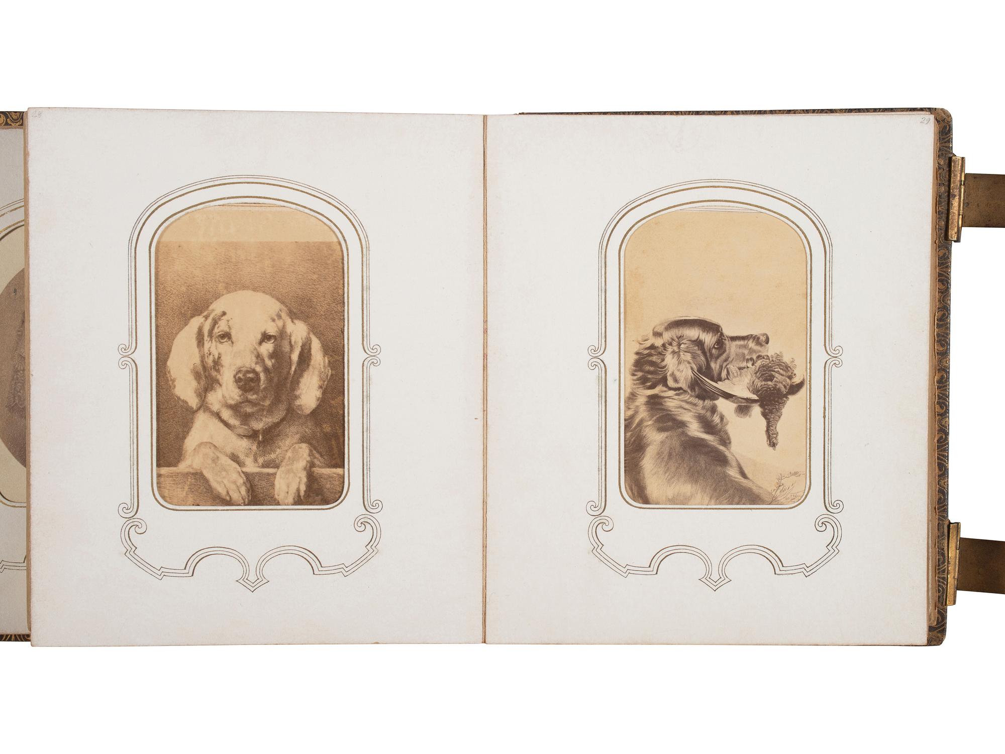[EARLY PHOTO] CDV album incl. image of Lincoln's elk-horn chair, with photo of Buffalo Bill's boots