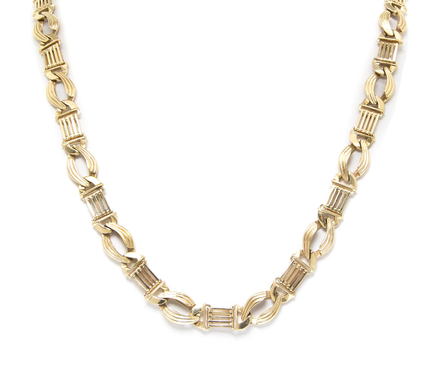 A 14 Karat Yellow Gold Fancy Link Necklace, 51.90 dwts.