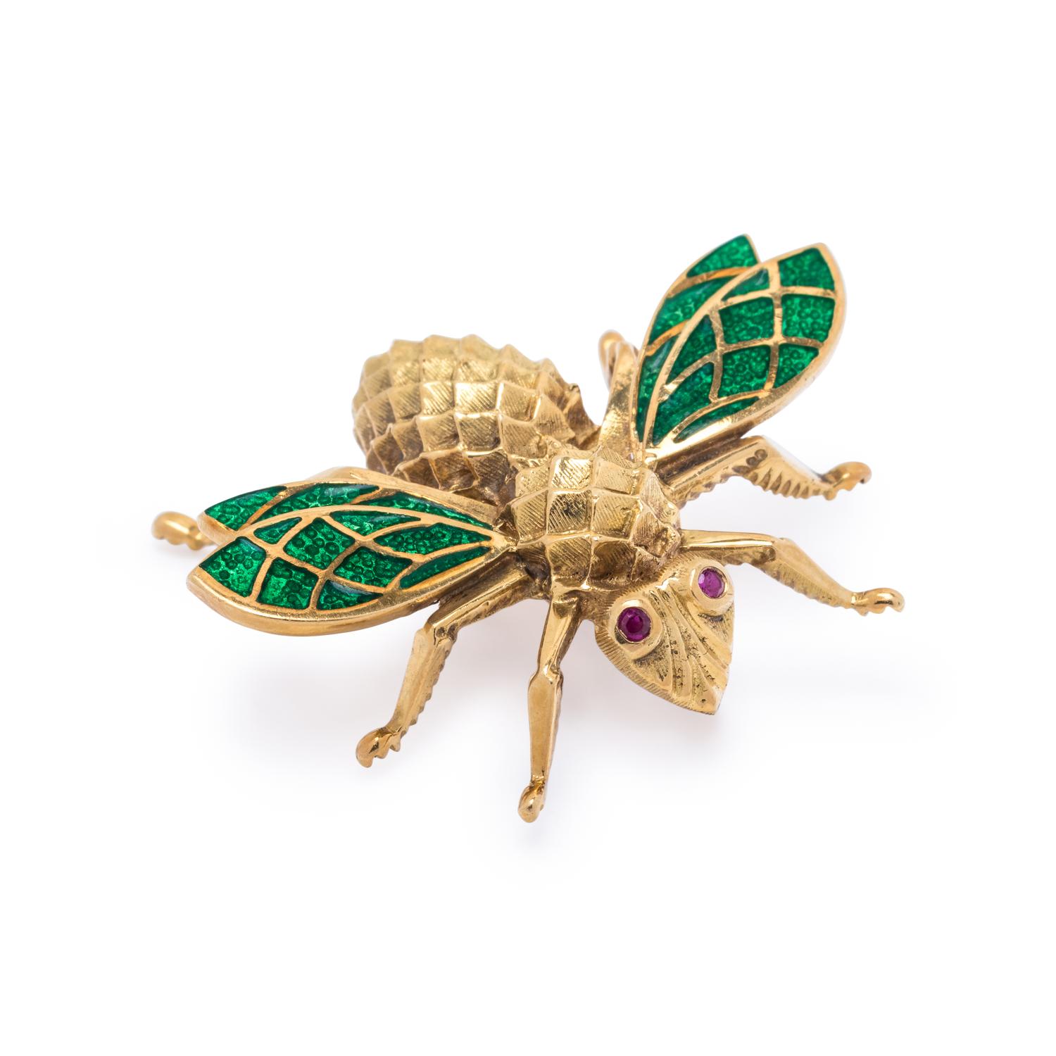 YELLOW GOLD AND ENAMEL BEE BROOCH