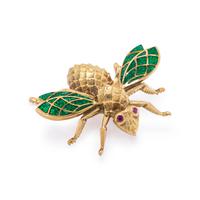 YELLOW GOLD AND ENAMEL BEE BROOCH