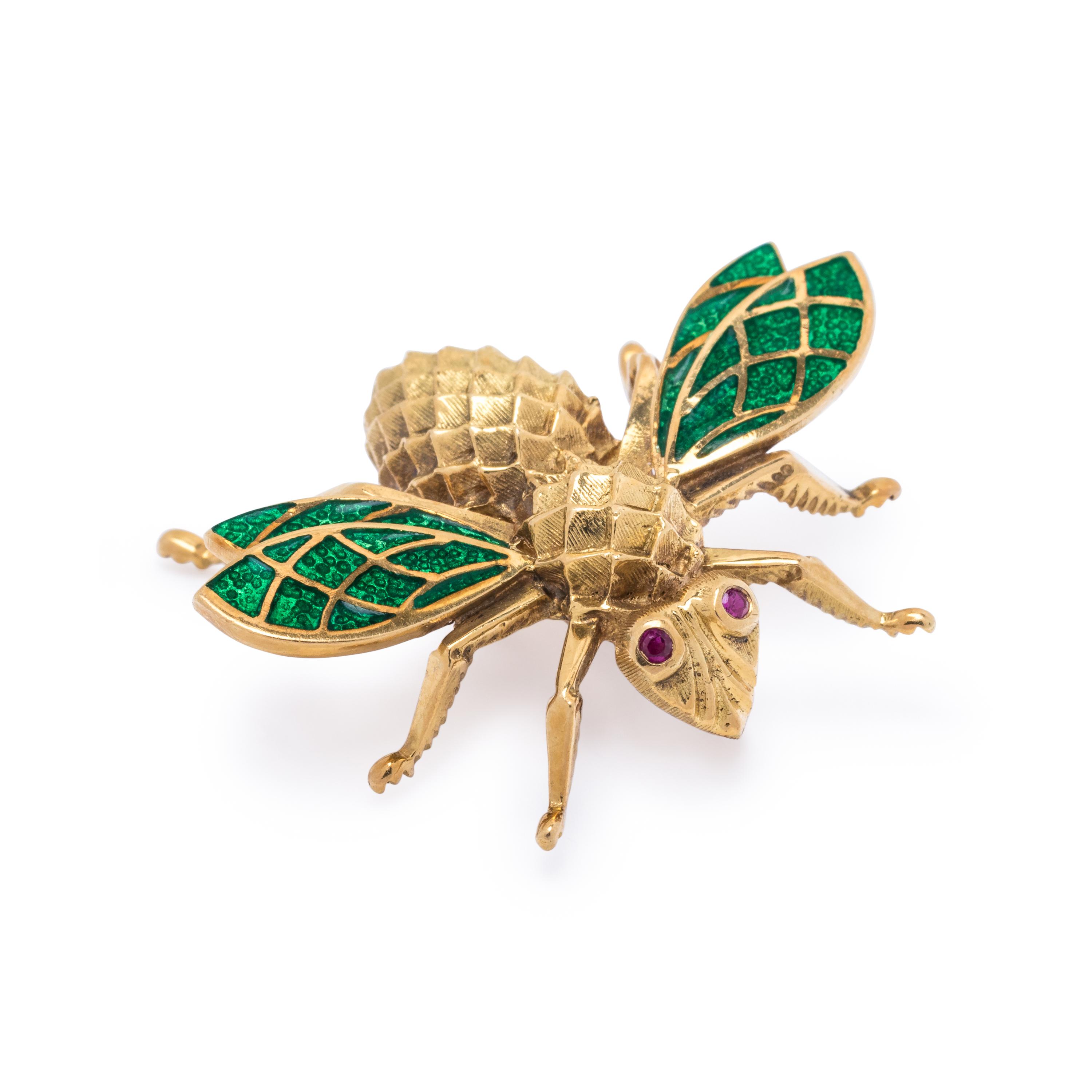 YELLOW GOLD AND ENAMEL BEE BROOCH