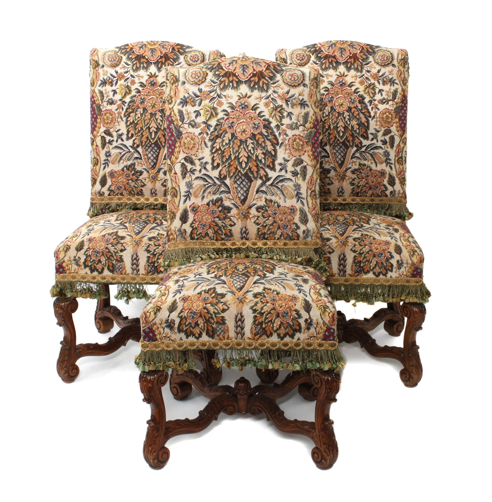 A Set of Six Louis XIV Style Chairs Height 41 1/2 x width 20 x depth 23 inches — FIRST QUARTER 20TH CENTURY