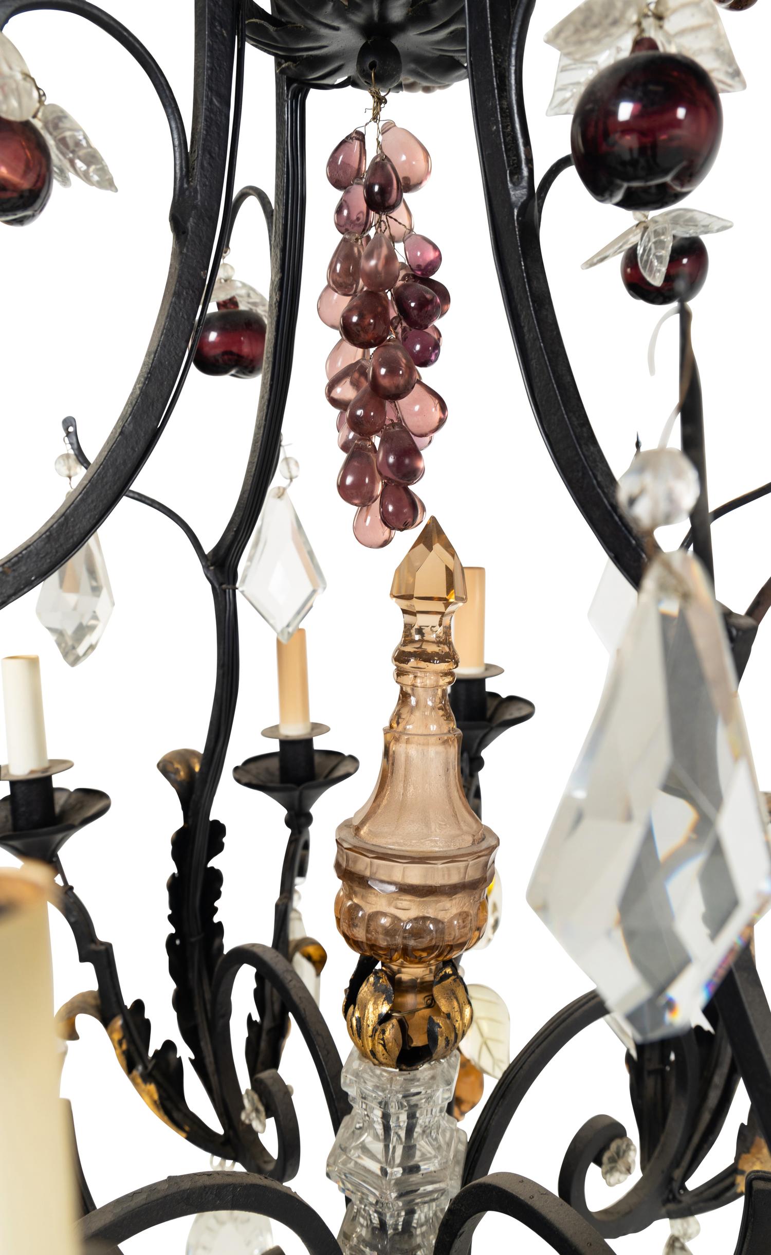 A Continental Metal and Glass Chandelier with Fruit-Form Prisms