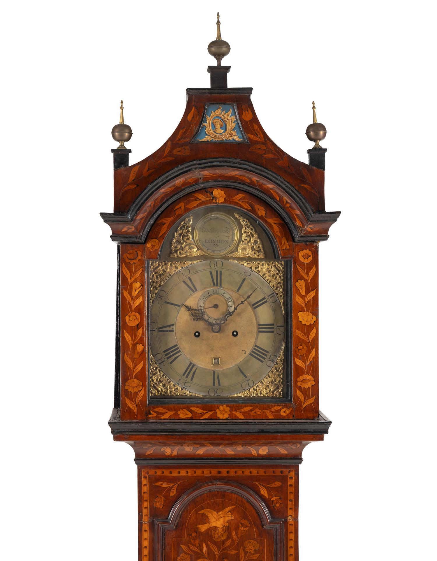 A Dutch Marquetry Longcase Clock with Associated English Movement