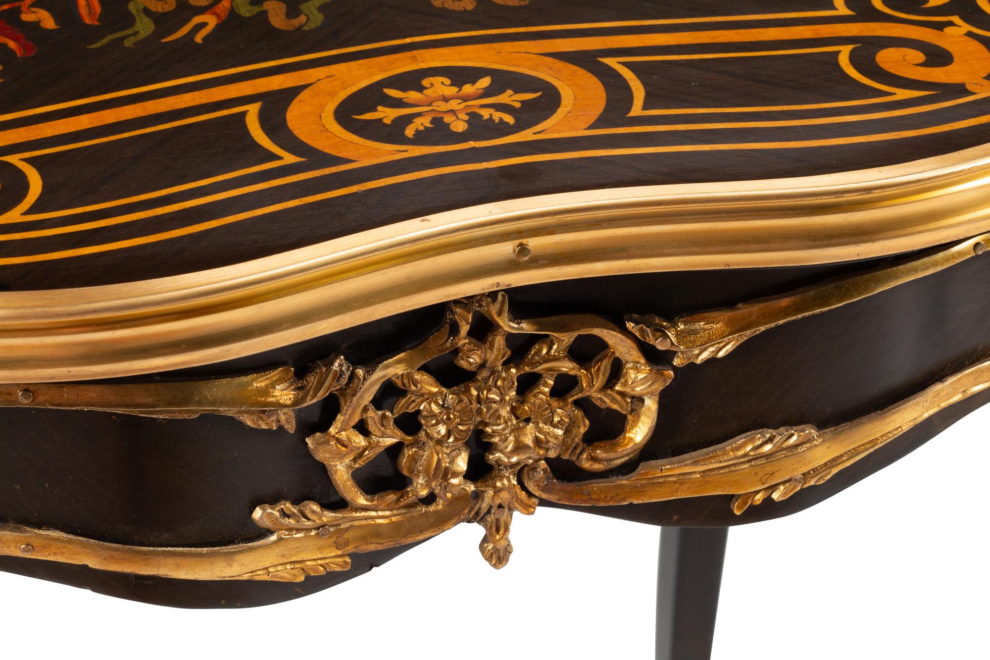 A Pair of Louis XVI Style Gilt Bronze Mounted Marquetry Tables