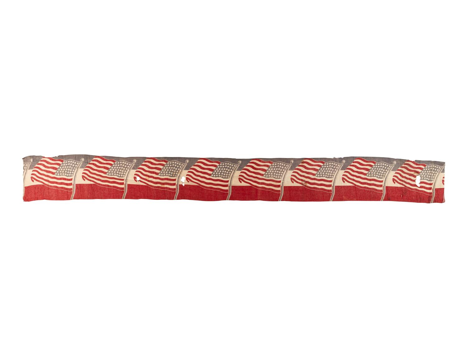 [FLAGS]. 43-star American flag banner, possibly displayed at a GAR hall. Ca 1890-1891.
