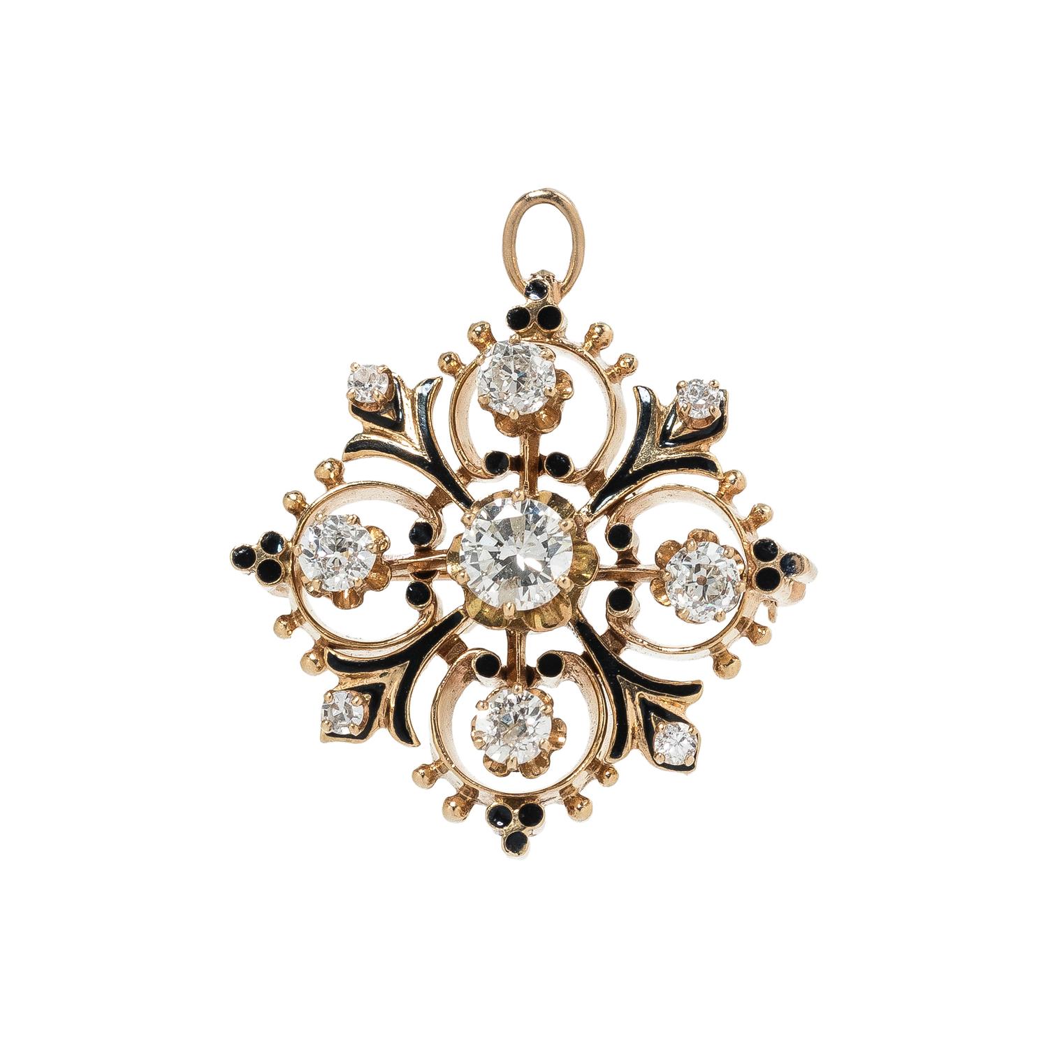 ANTIQUE, YELLOW GOLD AND DIAMOND PENDANT/BROOCH