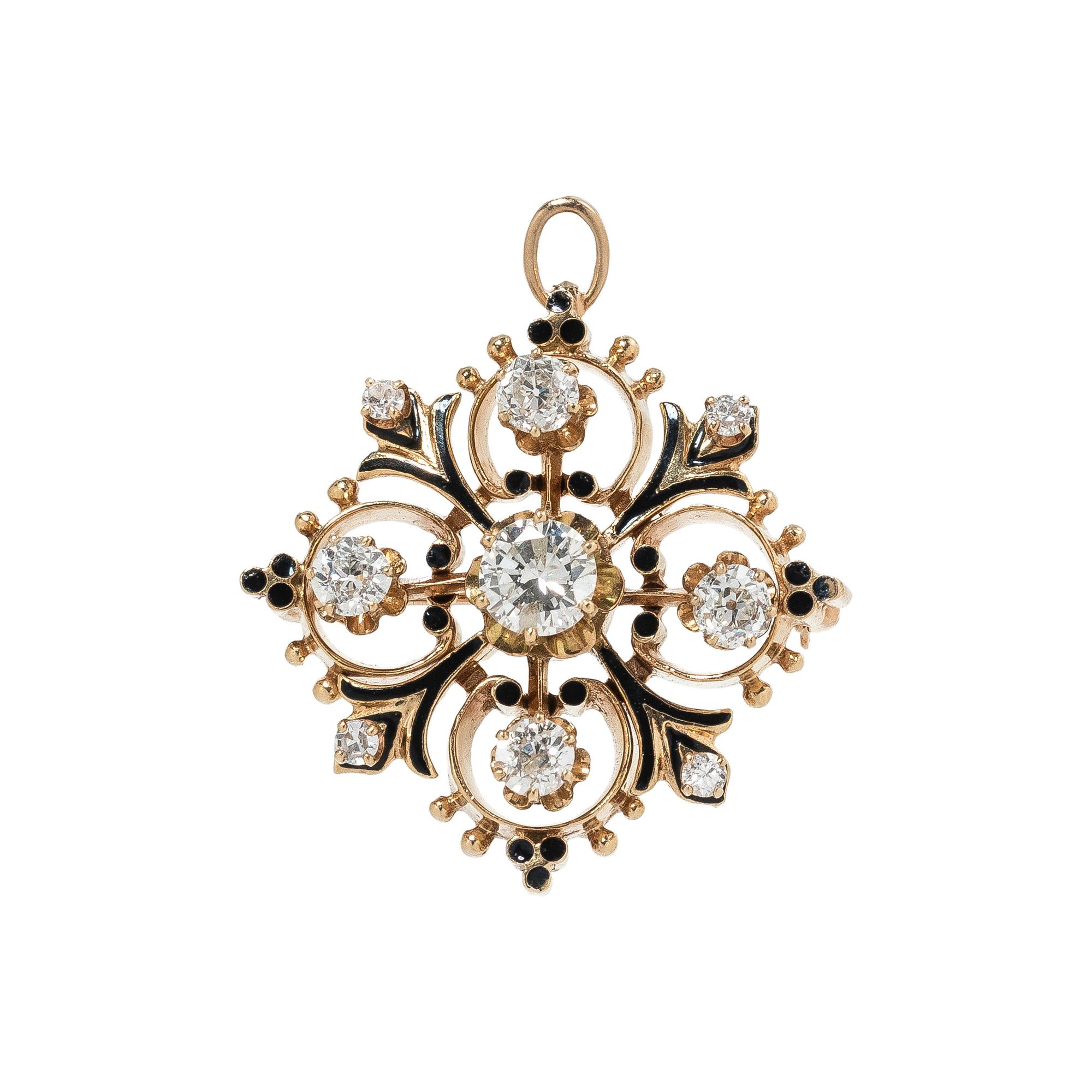 ANTIQUE, YELLOW GOLD AND DIAMOND PENDANT/BROOCH