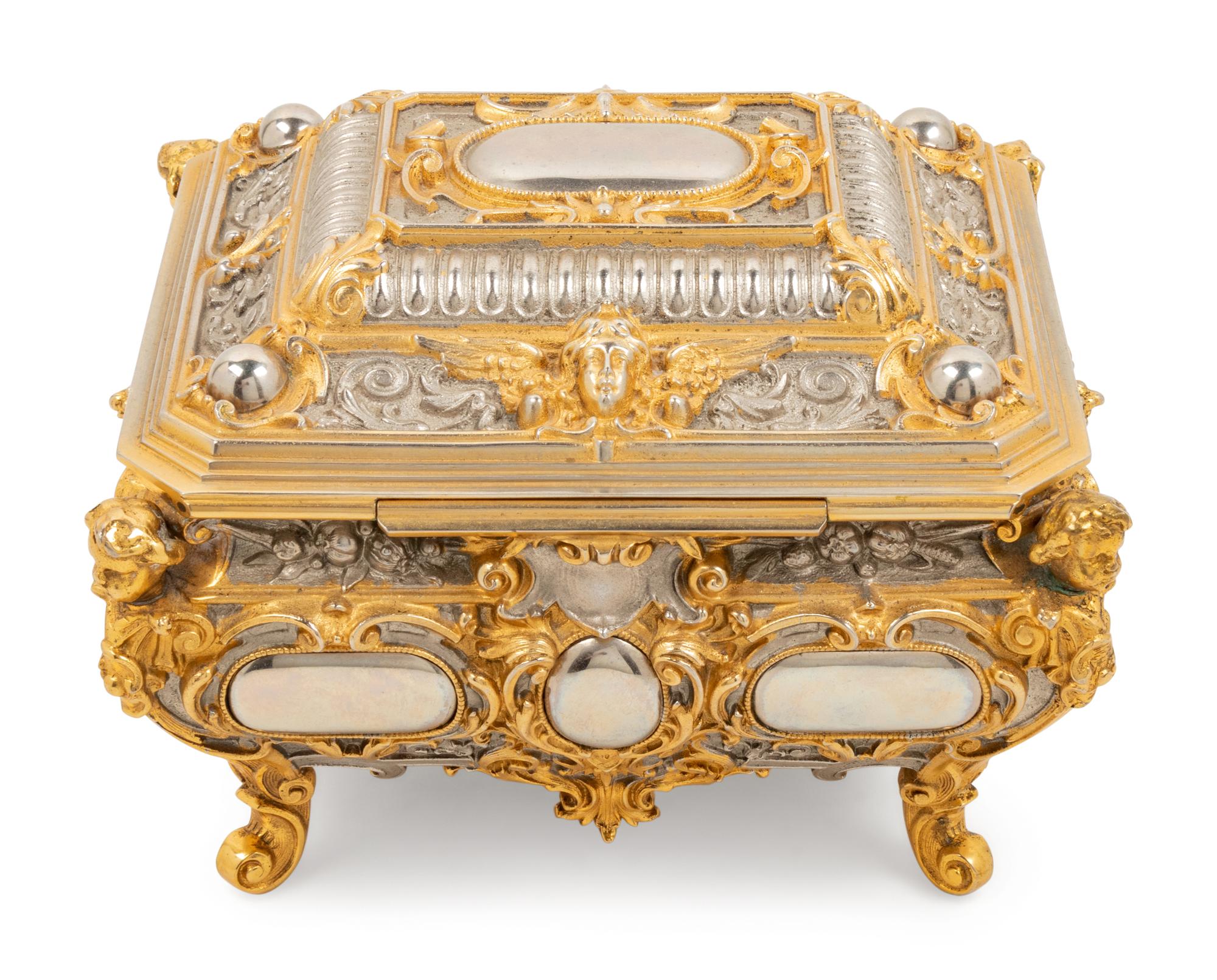 A German Gilt and Silvered Bronze Jewelry Casket